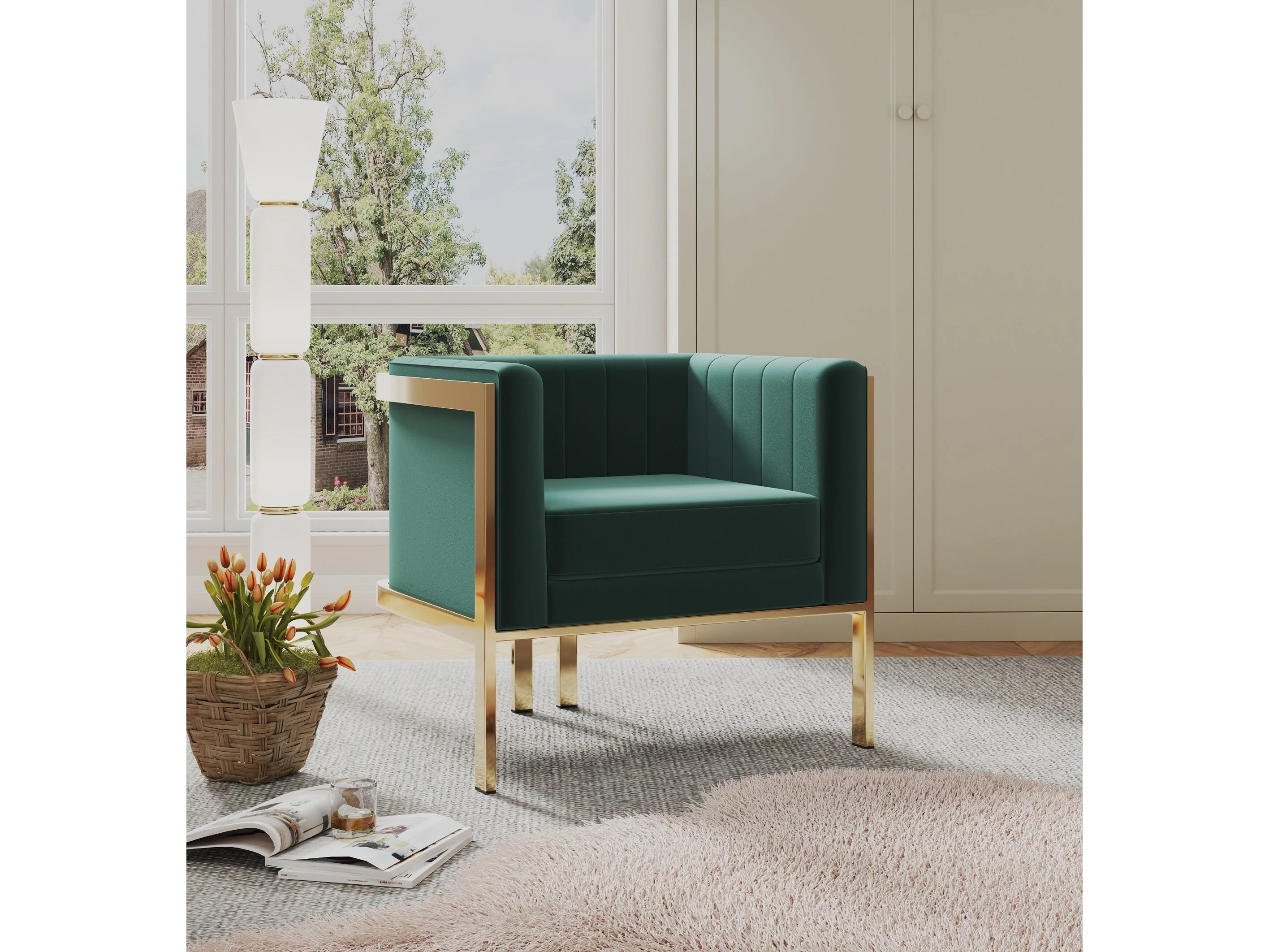 Paramount Accent Armchair in Forest Green and Polished Brass (set of 2)