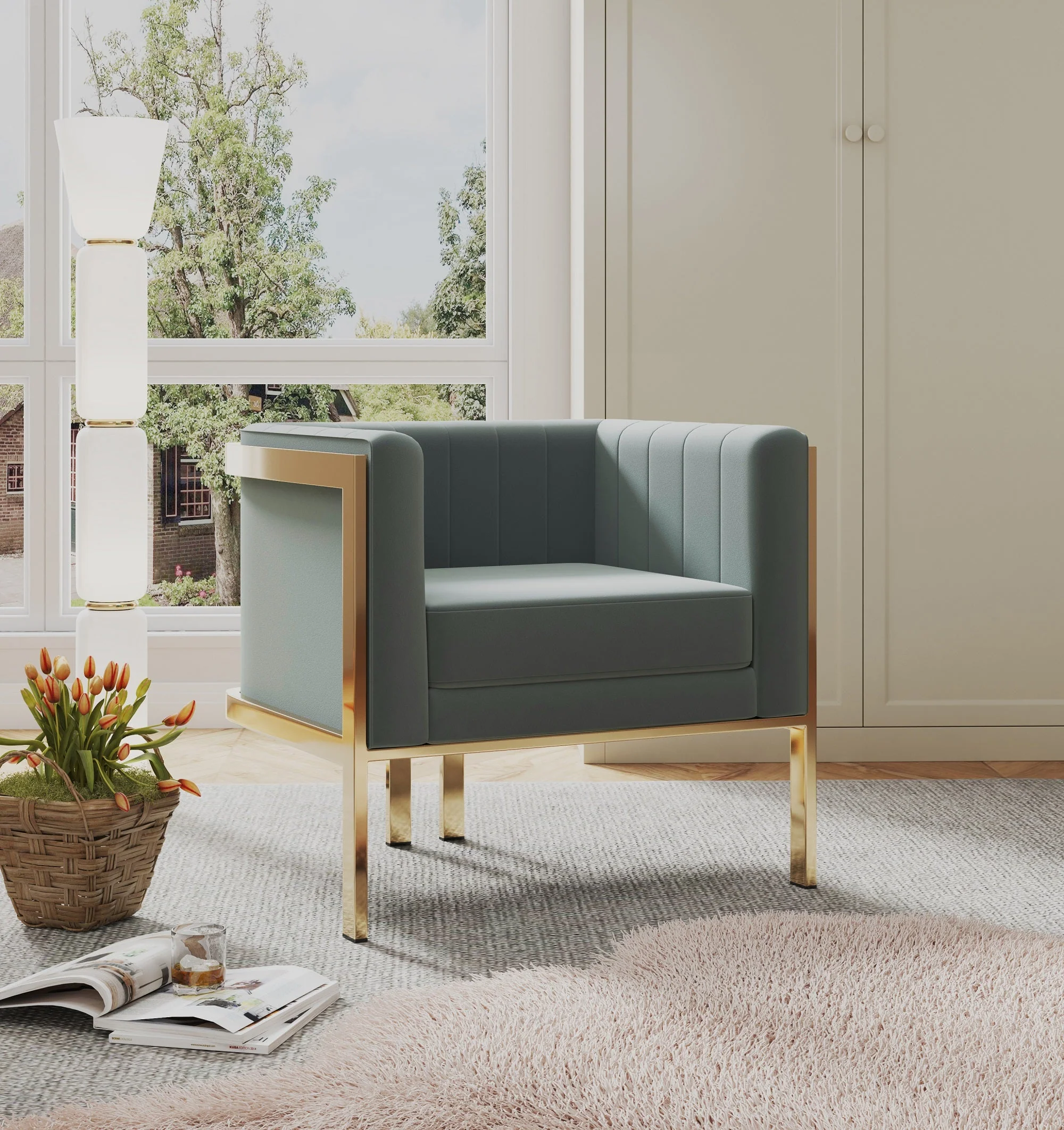 Paramount Accent Armchair in Warm Grey and Polished Brass - Image 2