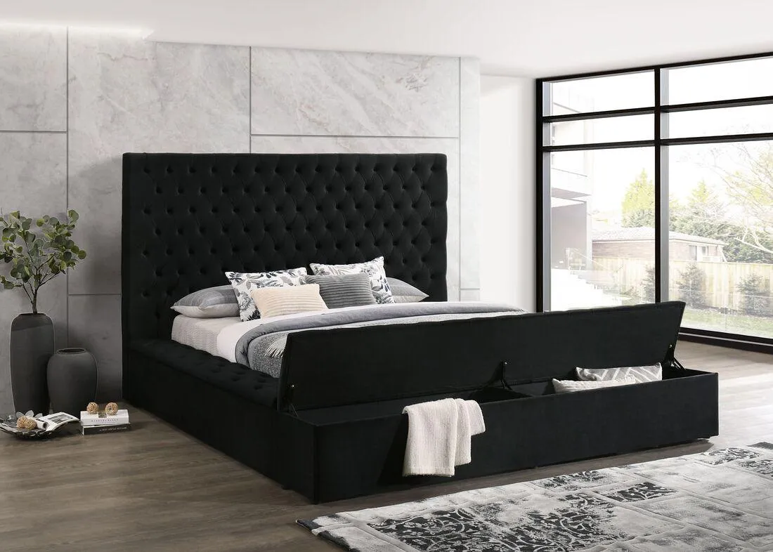 Paris Black Velvet King Storage Platform Bed