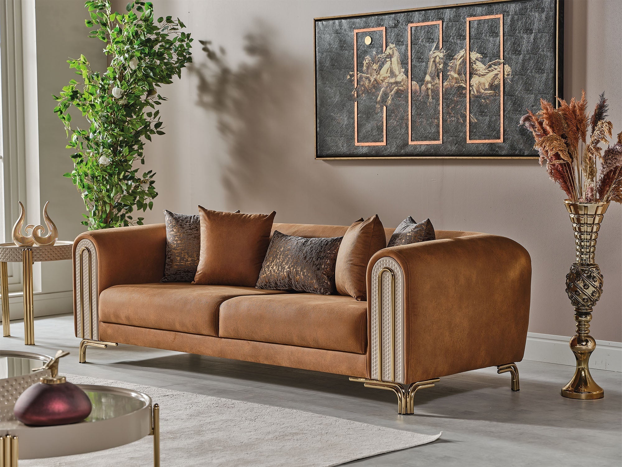 Paris Brown Stationary 4 Seat Sofa - Image 4