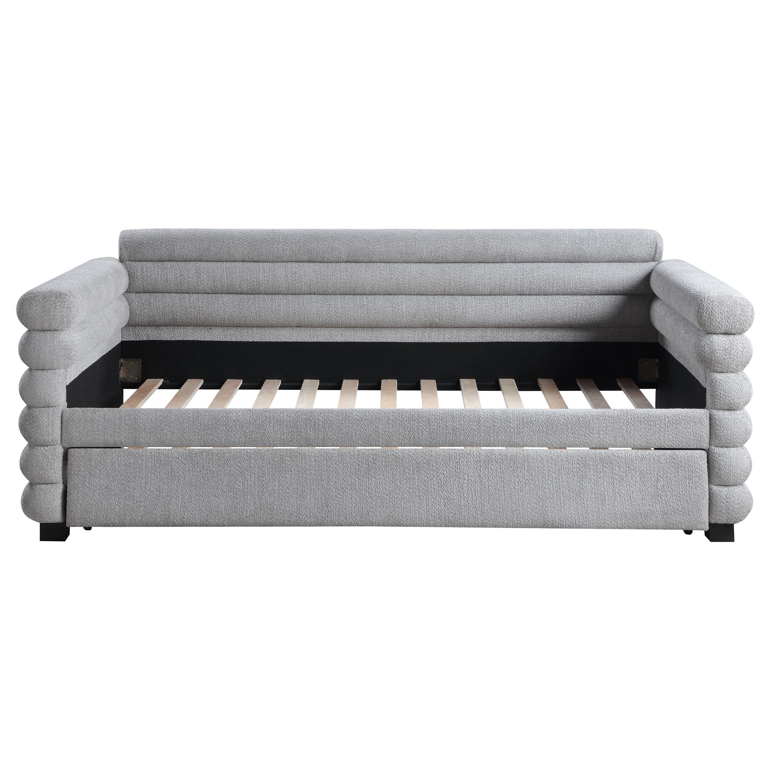 Patricia Boucle Upholstered Twin Day Bed with Trundle Grey - Image 3