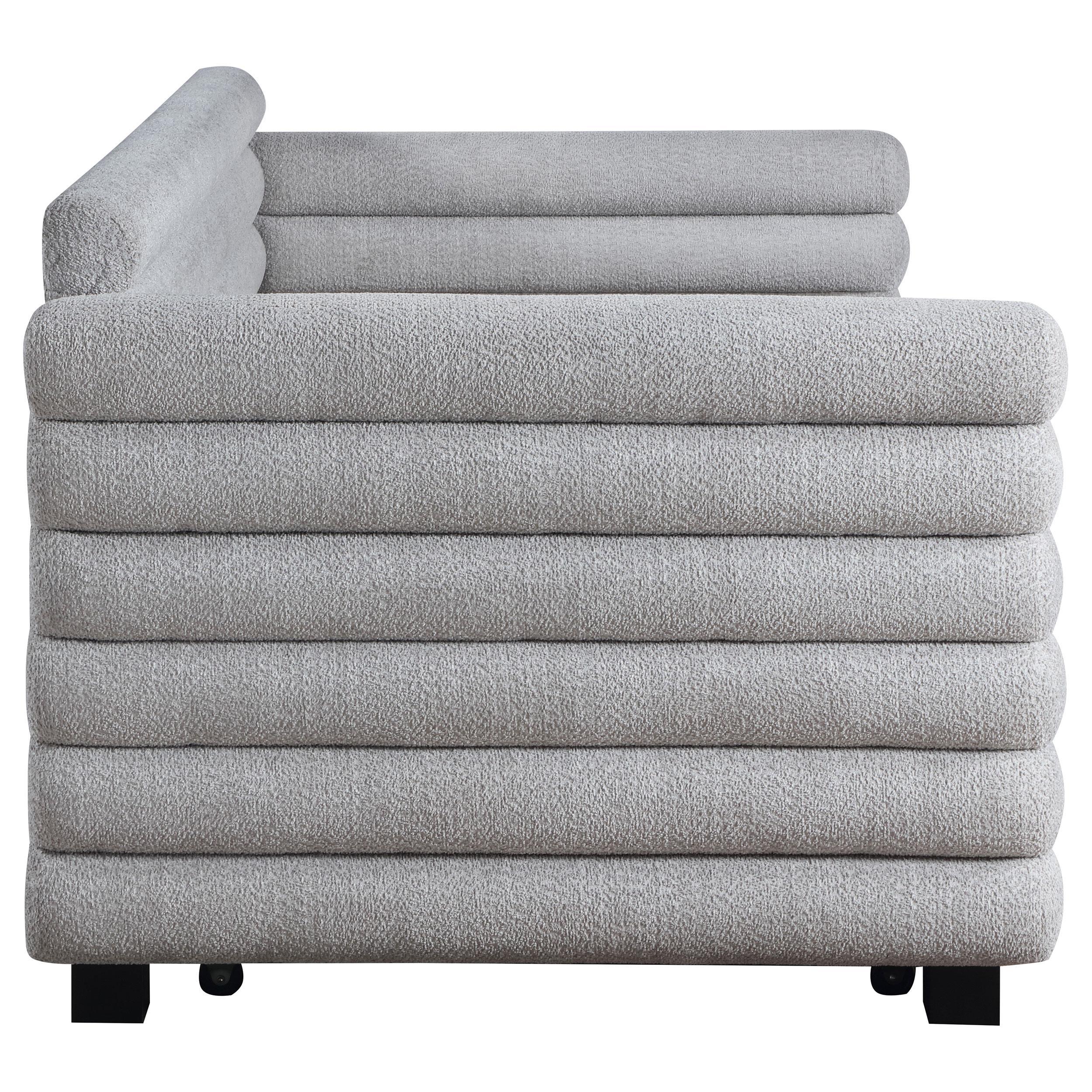 Patricia Boucle Upholstered Twin Day Bed with Trundle Grey - Image 8