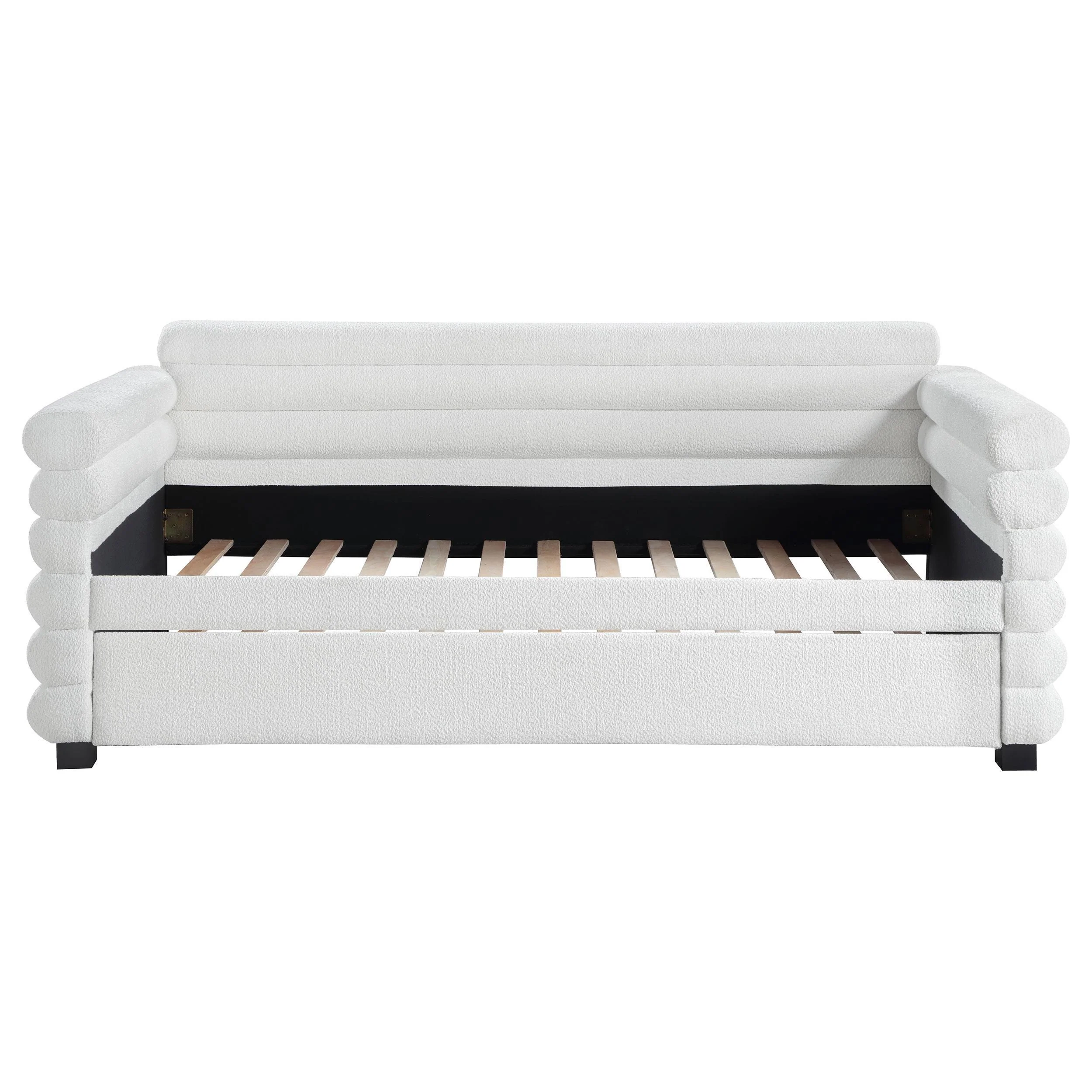Patricia Boucle Upholstered Twin Day Bed with Trundle White - Image 3