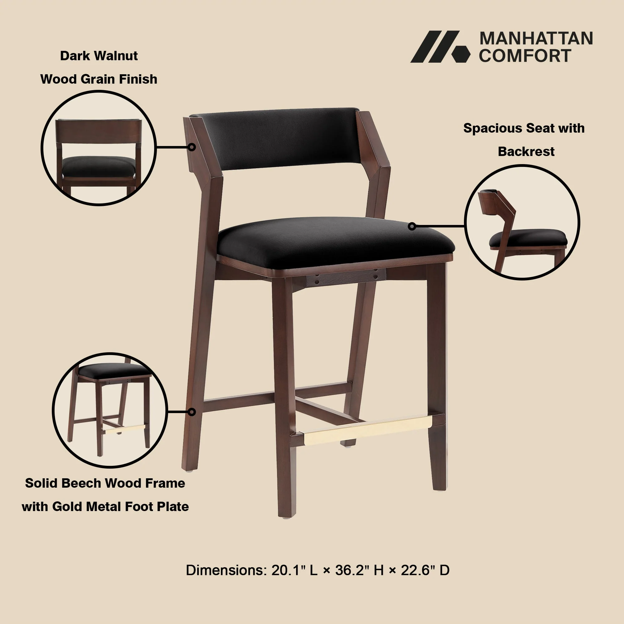 Patricia Counter Stool in Black (set of 3) - Image 4