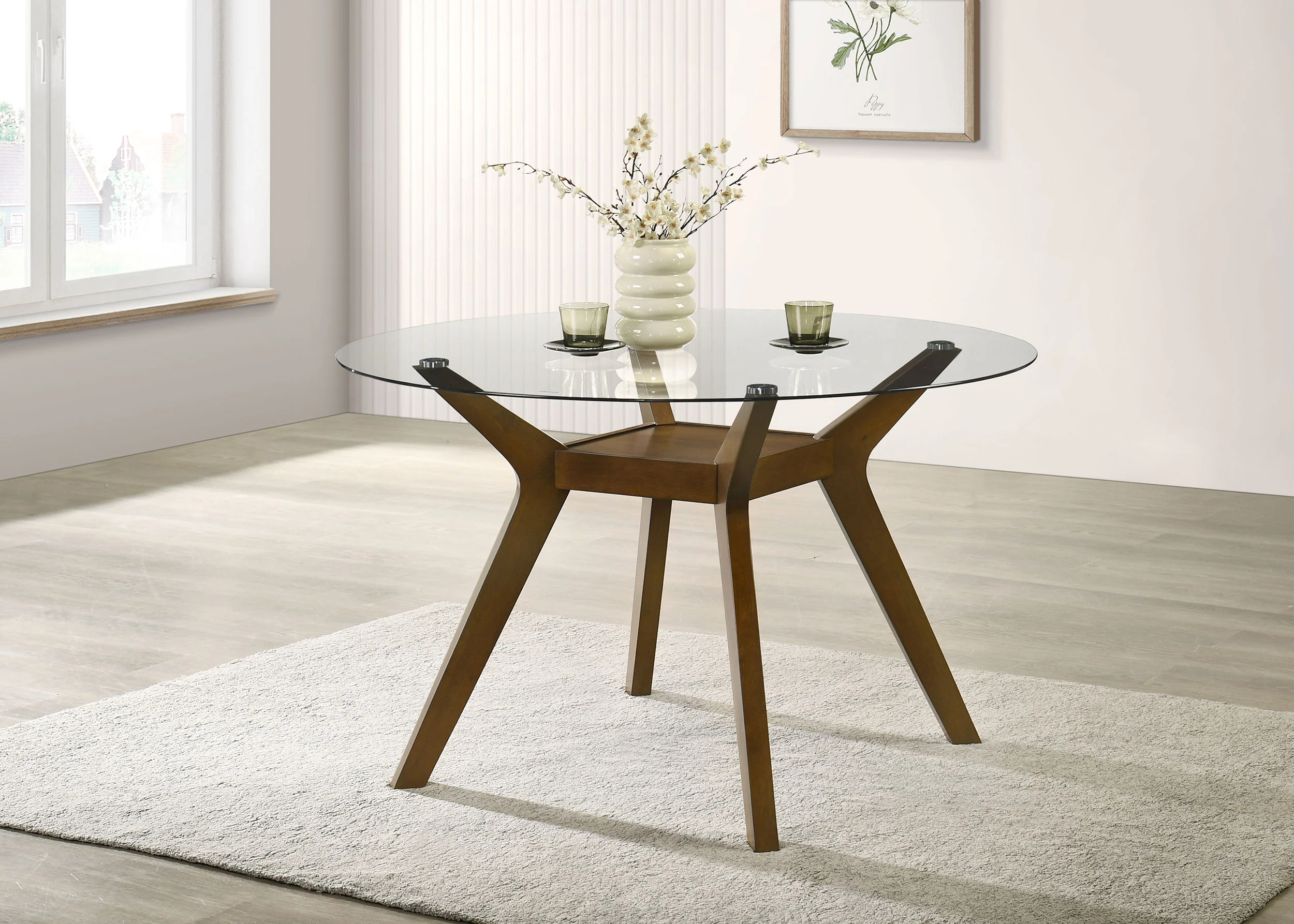 Paxton Brown Round 48-inch Glass Top Wood Dining Table