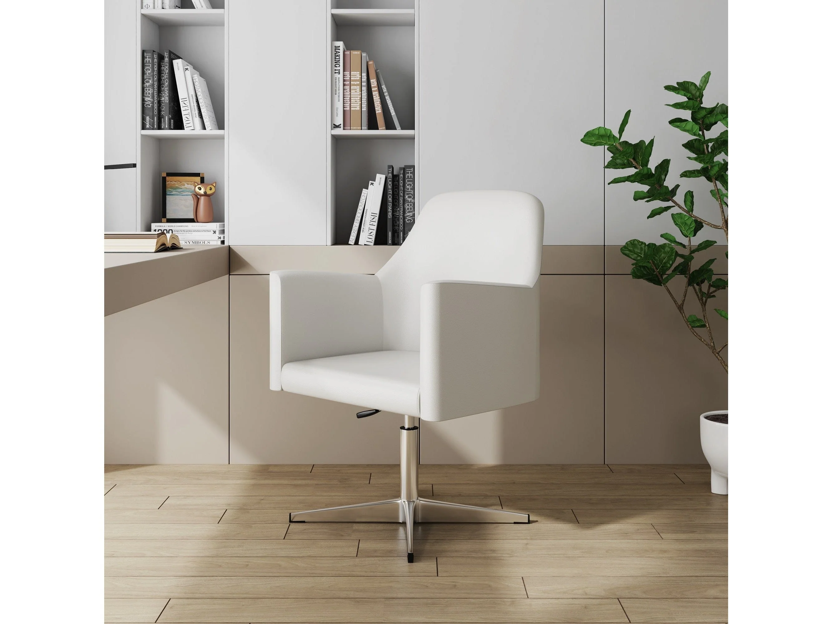 Pelo Adjustable Height Swivel Accent Chair in White and Polished Chrome (set of 2)