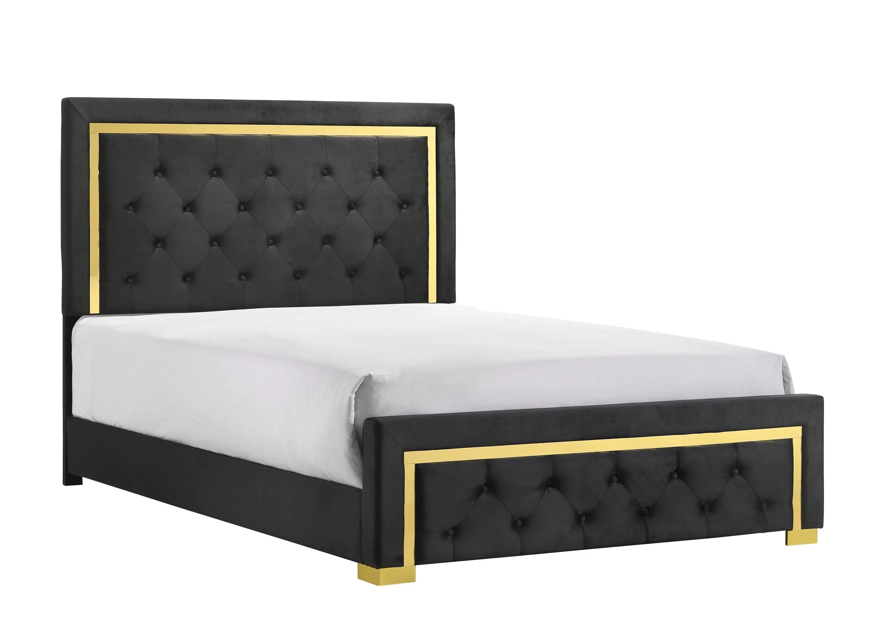 Pepe Black and Gold Queen Panel Upholstered Bed