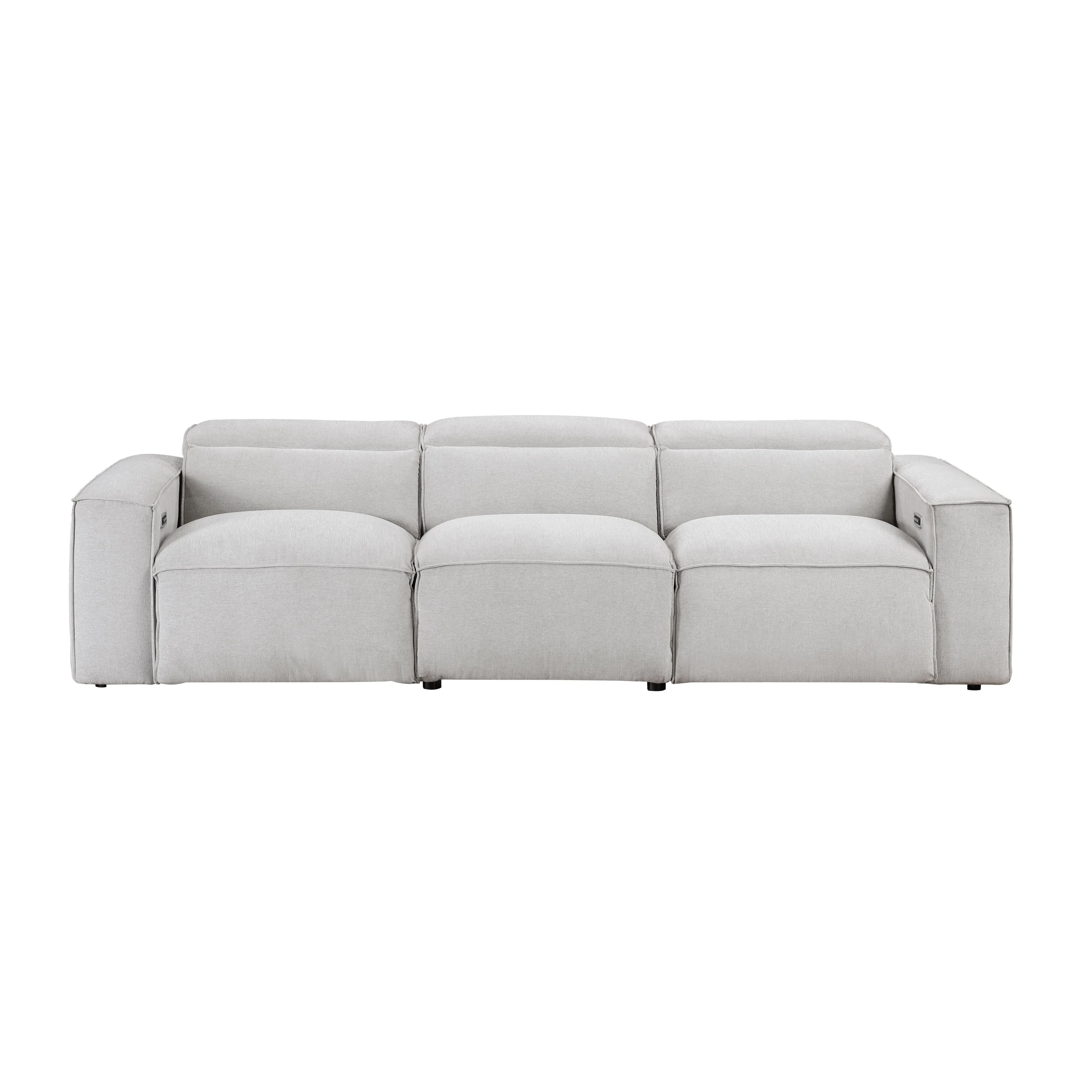 Phoebe Light Gray Power Double Reclining Sofa with Power Headrests