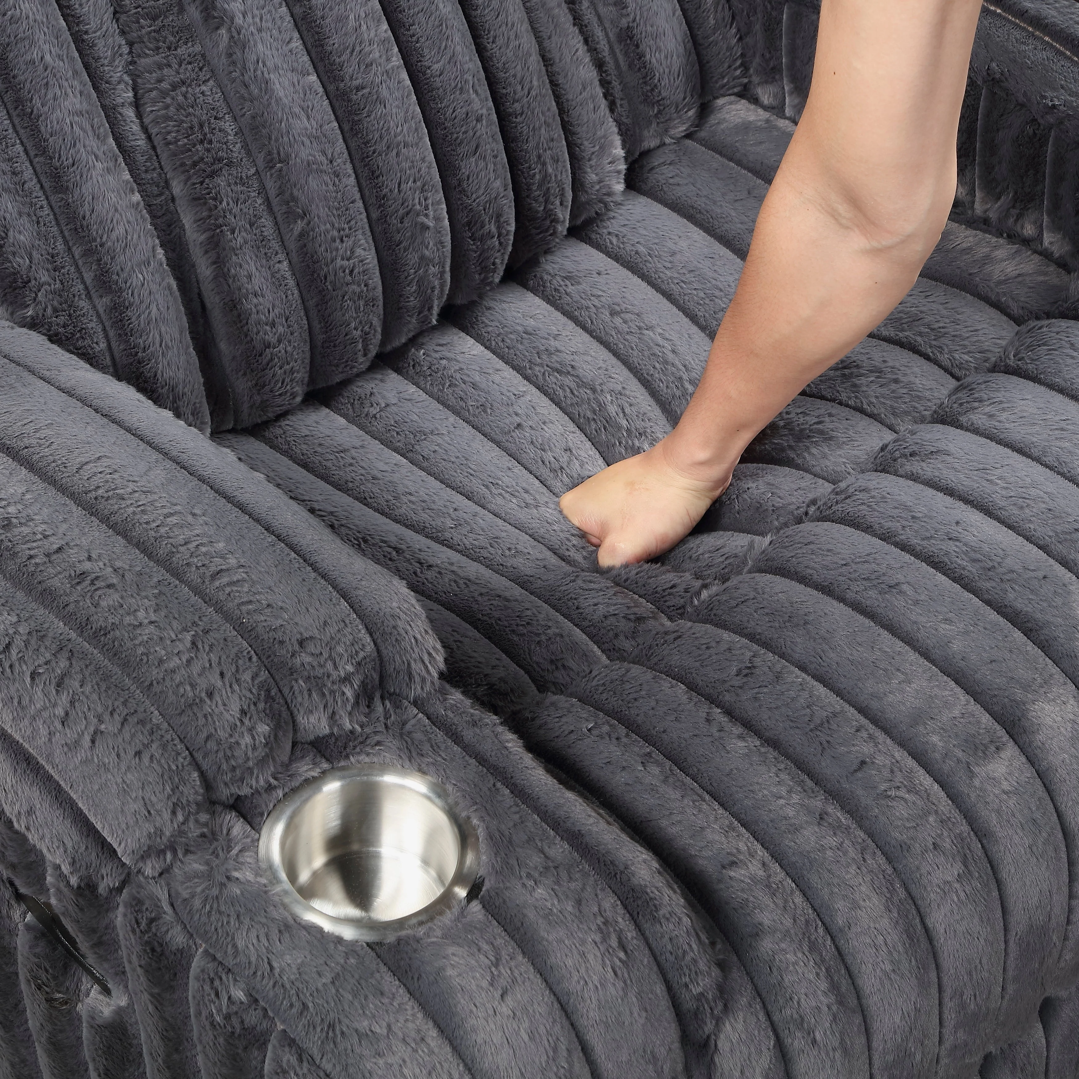 Phyllis Dark Gray Double Reclining Loveseat with Center Console and Cup Holders - Image 7
