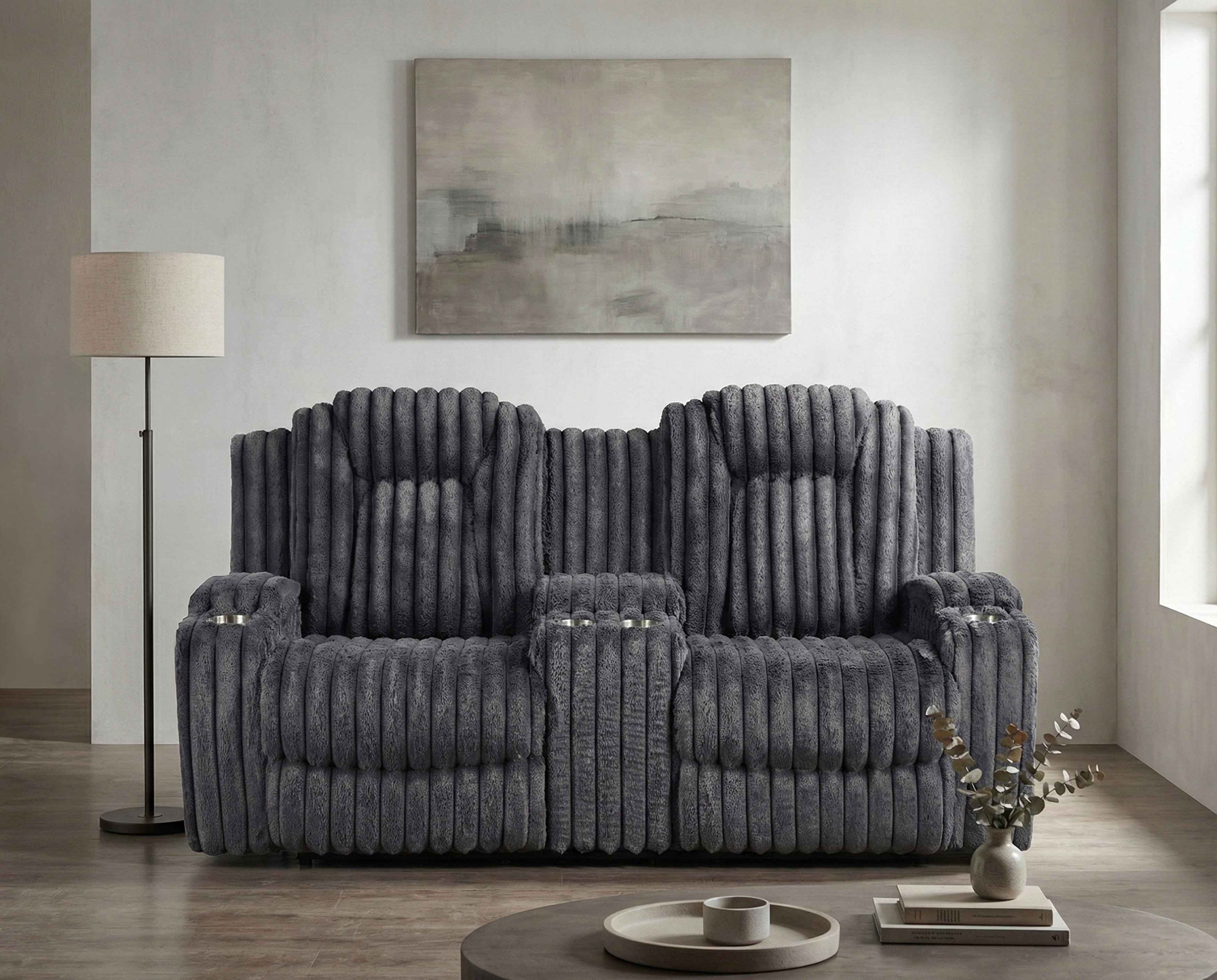 Phyllis Dark Gray Double Reclining Loveseat with Center Console - Image 12