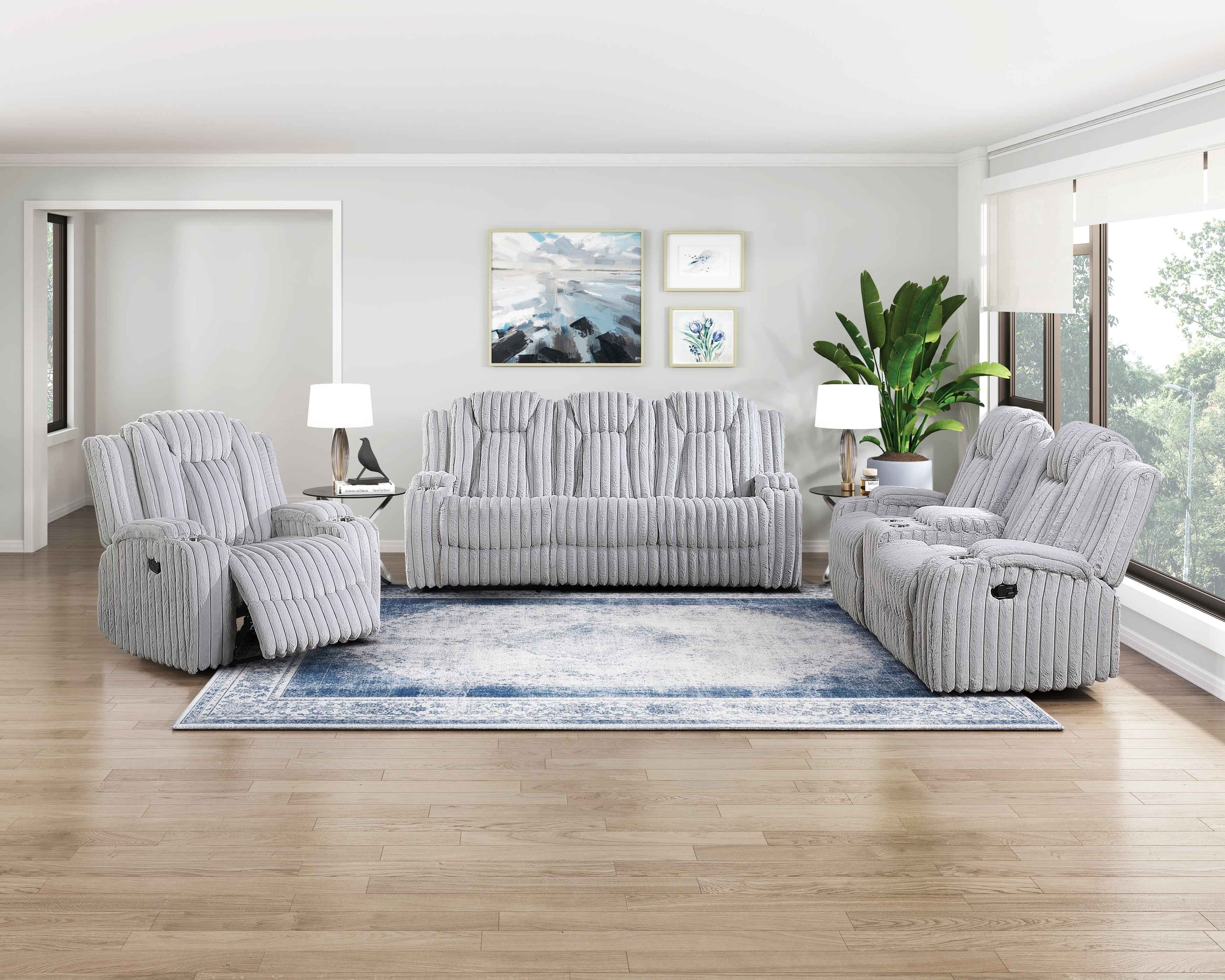 Phyllis Light Gray 3-Piece Reclining Living Room Set