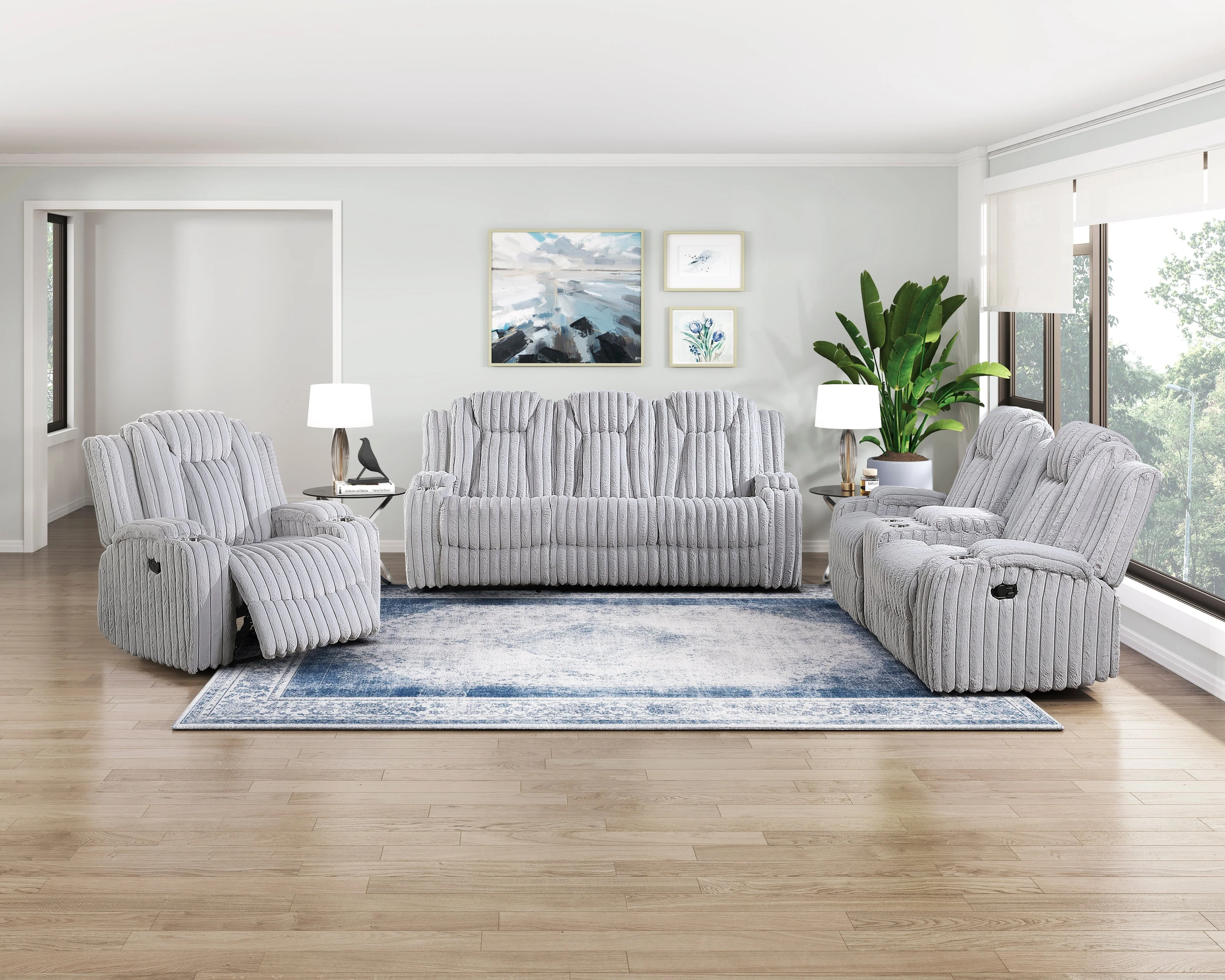 Phyllis Light Gray Double Reclining Loveseat with Center Console and Cup Holders - Image 9