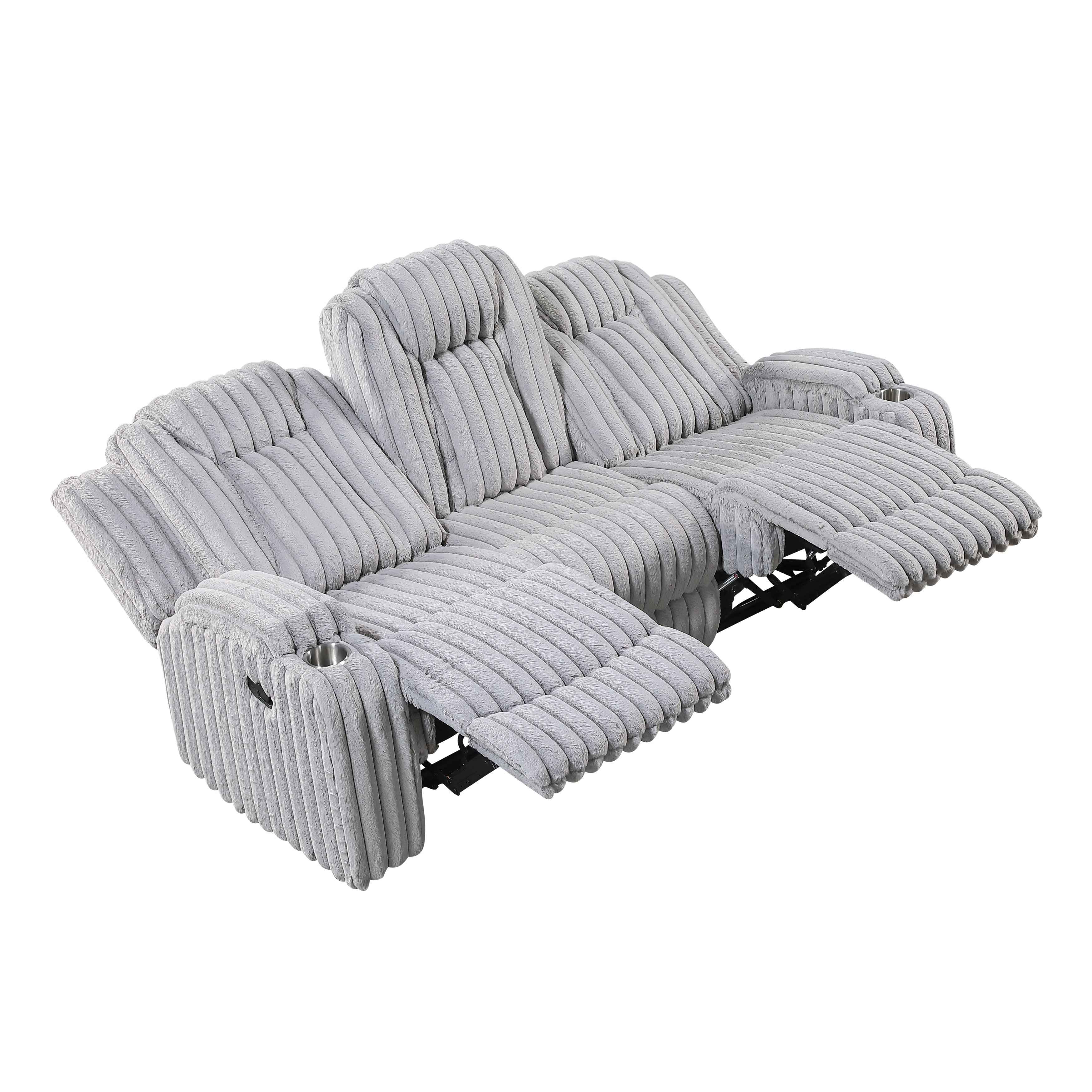 Phyllis Light Gray Double Reclining Sofa with Cup Holders - Image 4