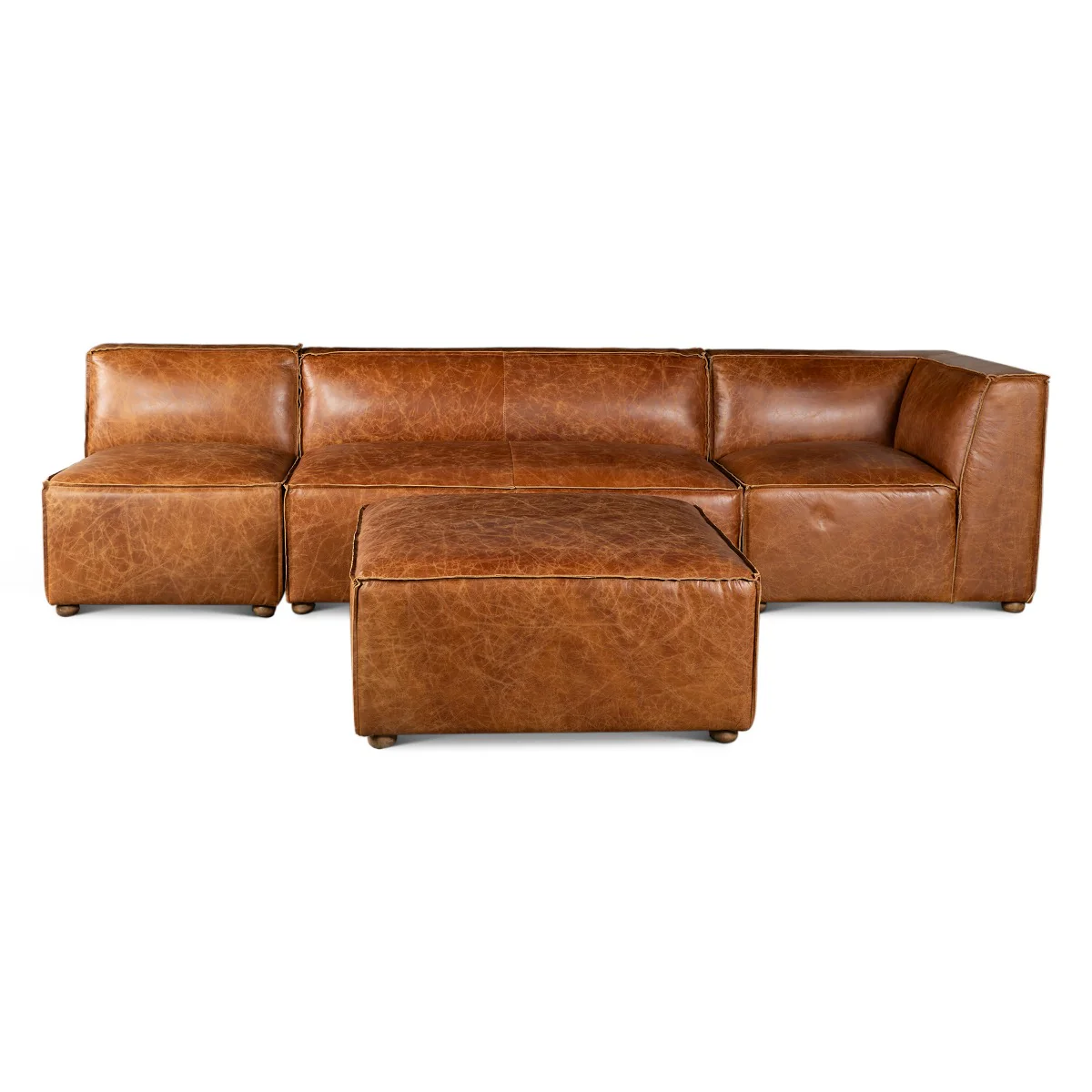 Portofino Loft Three Piece Sectional Sofa in Cocoa Brown Leather - Image 15