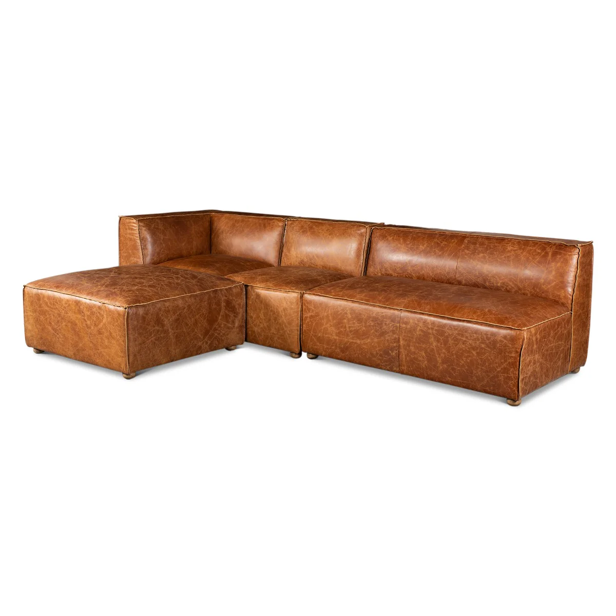 Portofino Loft Three Piece Sectional Sofa in Cocoa Brown Leather - Image 17