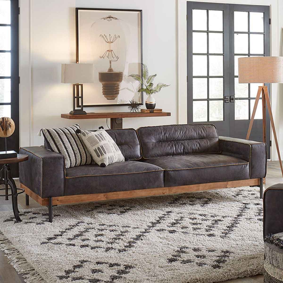 Portofino Modern 95" Sofa in Antique Ebony Leather - Image 3