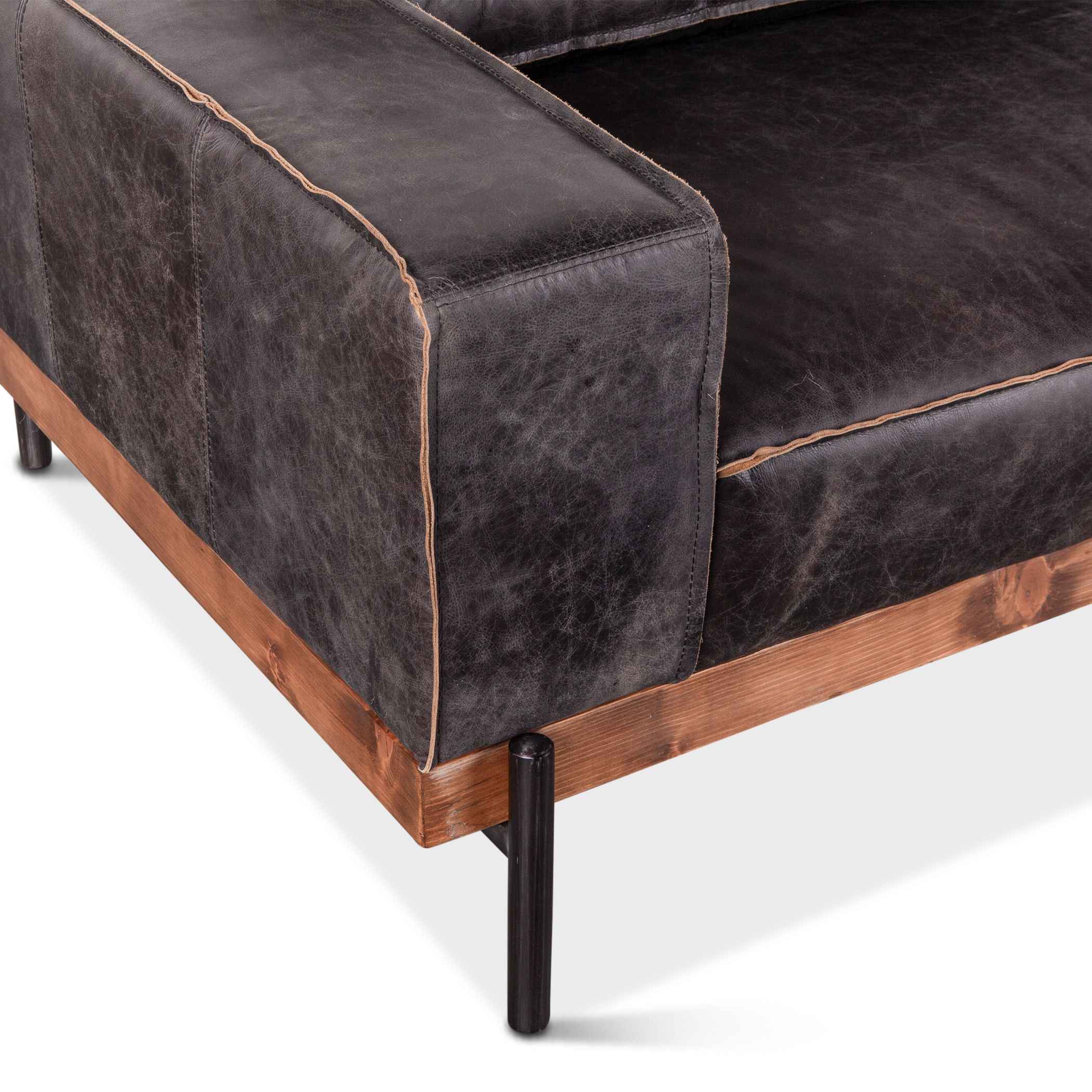 Portofino Modern 95" Sofa in Antique Ebony Leather - Image 5