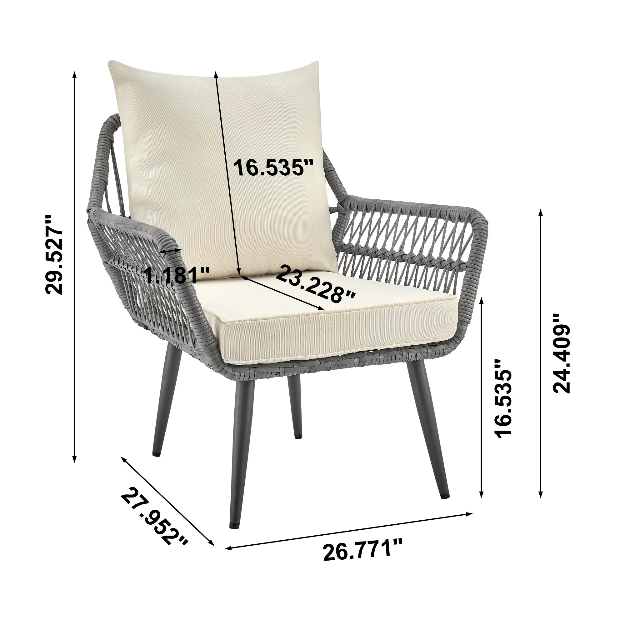 Portofino Patio 4-Person Conversation Set with Coffee Table with Cream Cushions - Image 4
