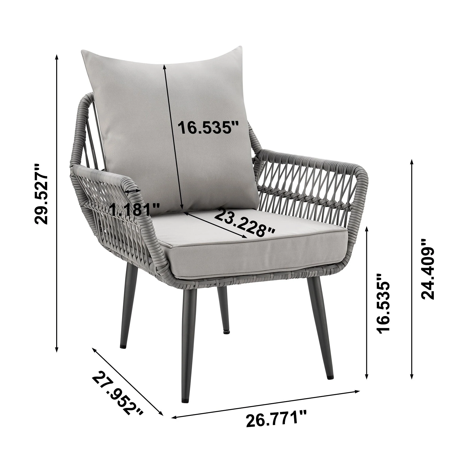 Portofino Patio 4-Person Conversation Set with Coffee Table with Grey Cushions - Image 4