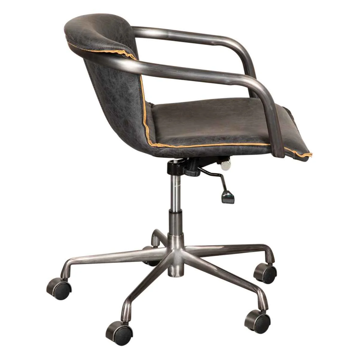 Portofino Swivel Office Chair in Antique Ebony Leather and Antique Zinc - Image 11