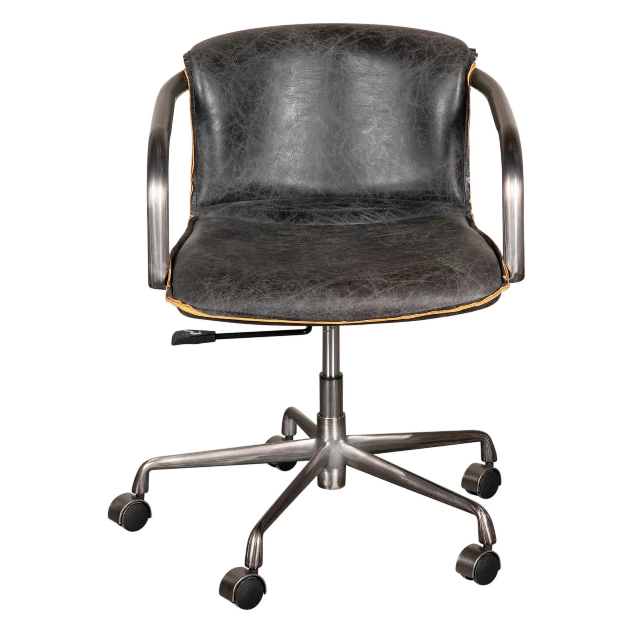 Portofino Swivel Office Chair in Antique Ebony Leather and Antique Zinc - Image 13