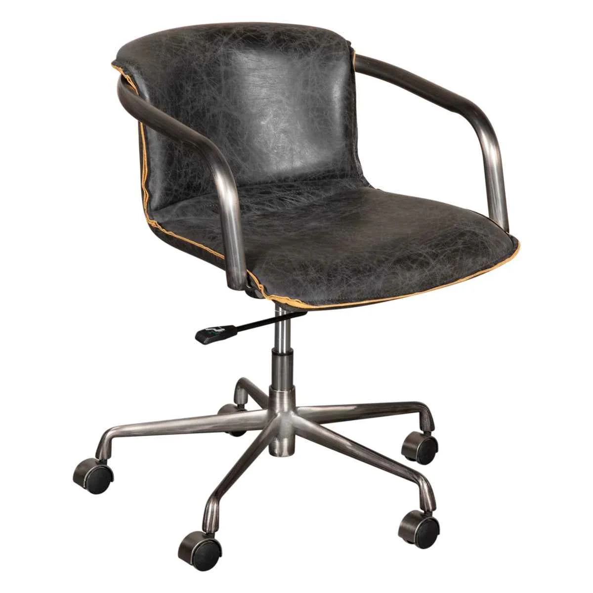 Portofino Swivel Office Chair in Antique Ebony Leather and Antique Zinc - Image 14