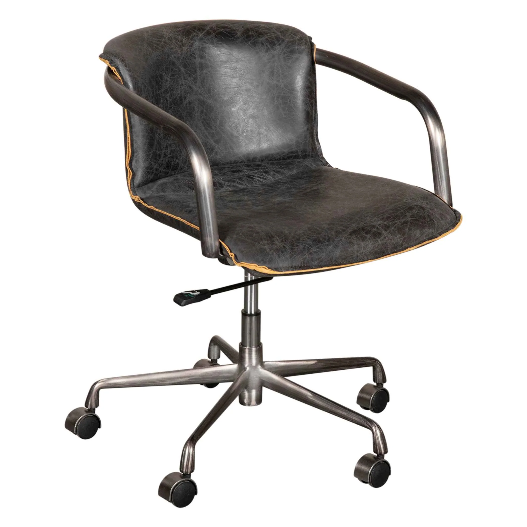 Portofino Swivel Office Chair in Antique Ebony Leather and Antique Zinc - Image 15