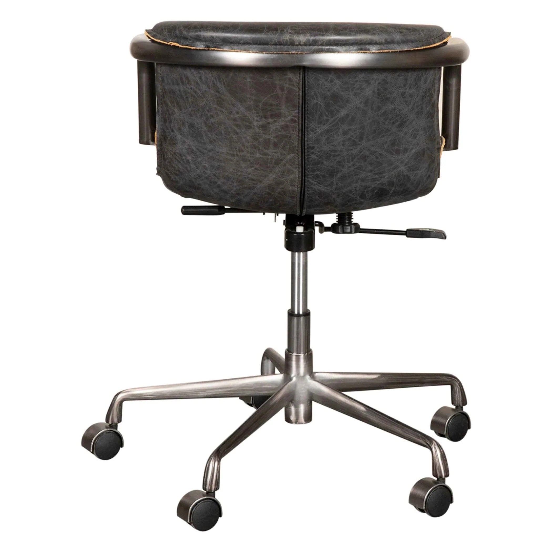 Portofino Swivel Office Chair in Antique Ebony Leather and Antique Zinc - Image 17