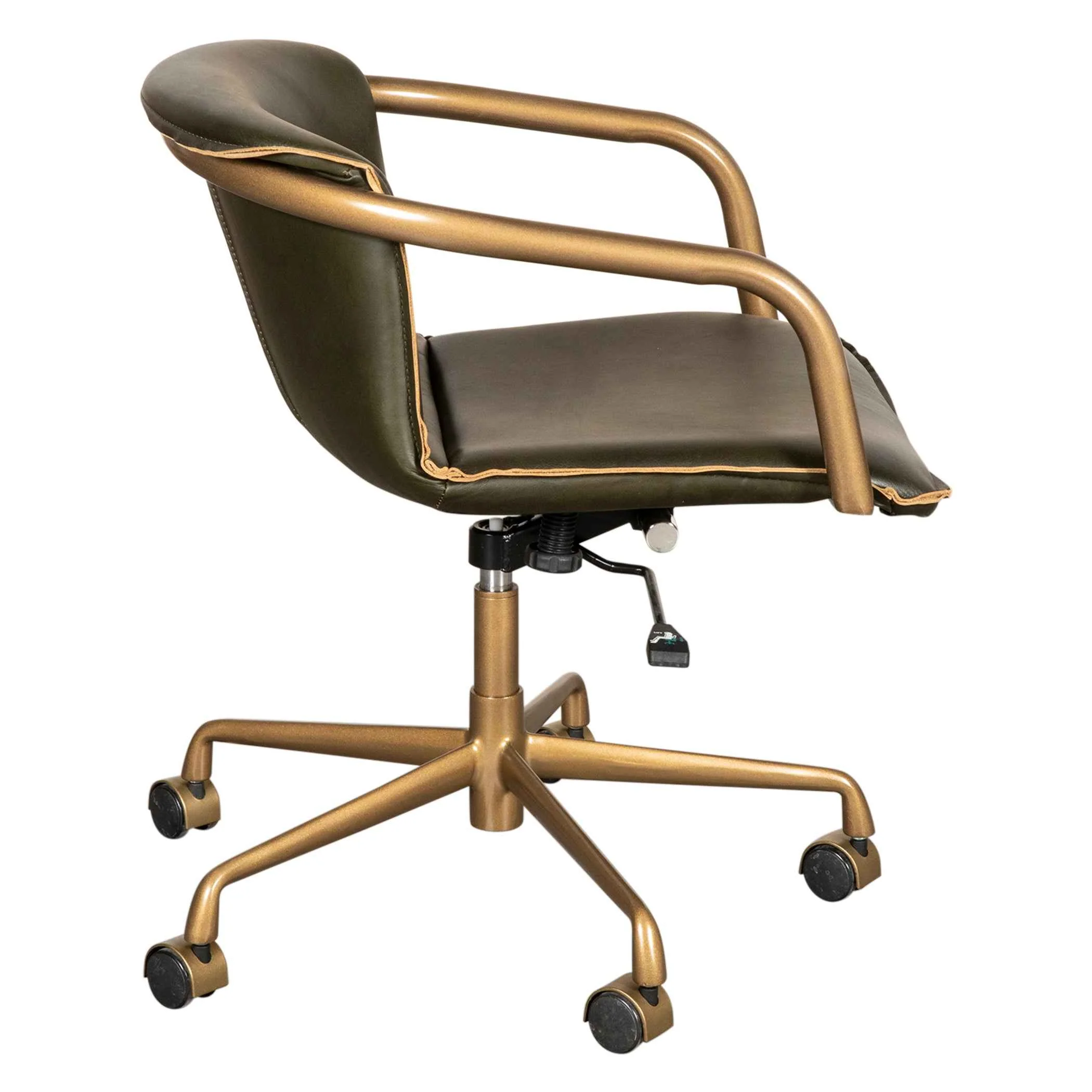 Portofino Swivel Office Chair in Emerald Green Leather and Antique Gold - Image 12