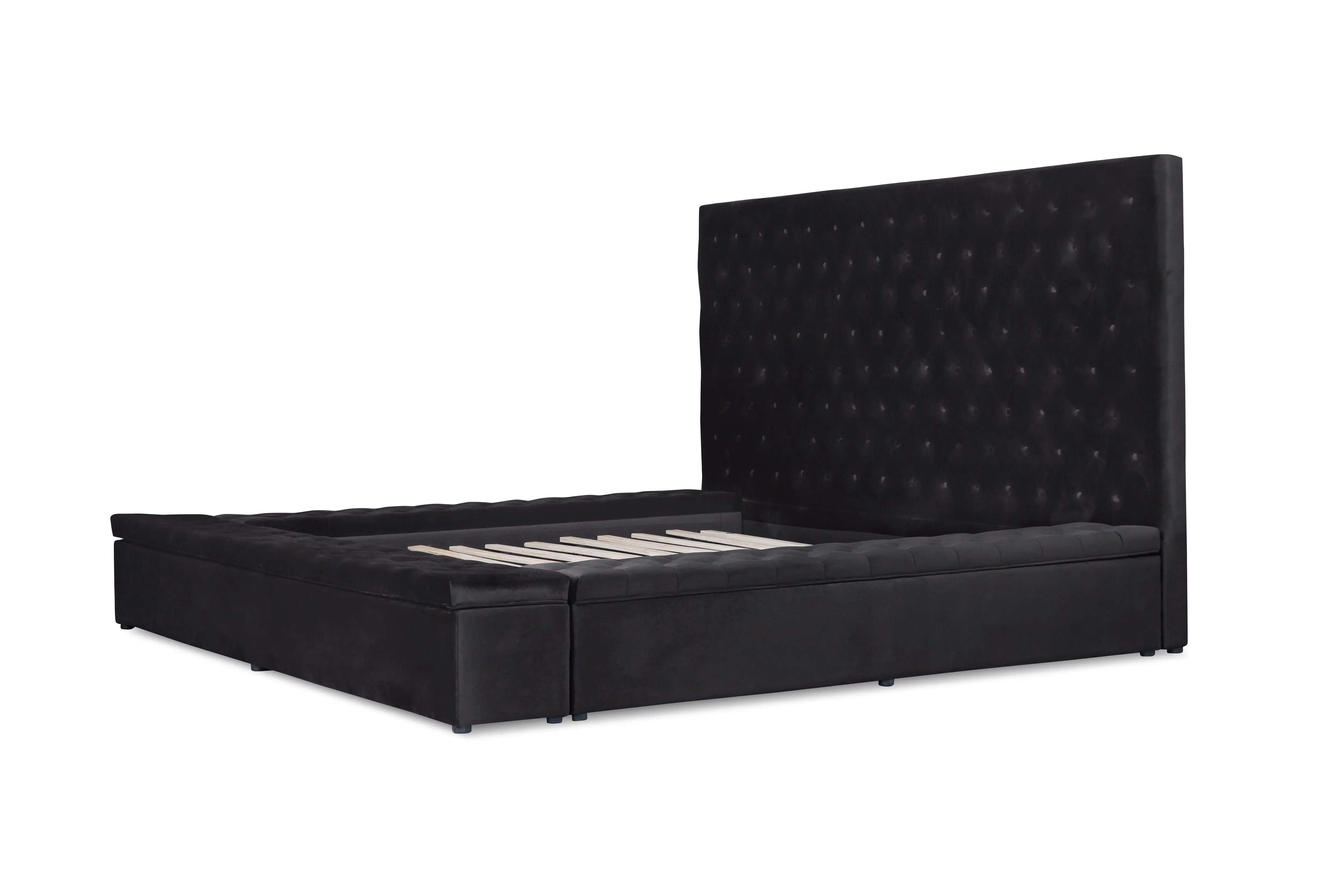 Prague Black Velvet King Upholstered Storage Platform Bed - Image 10