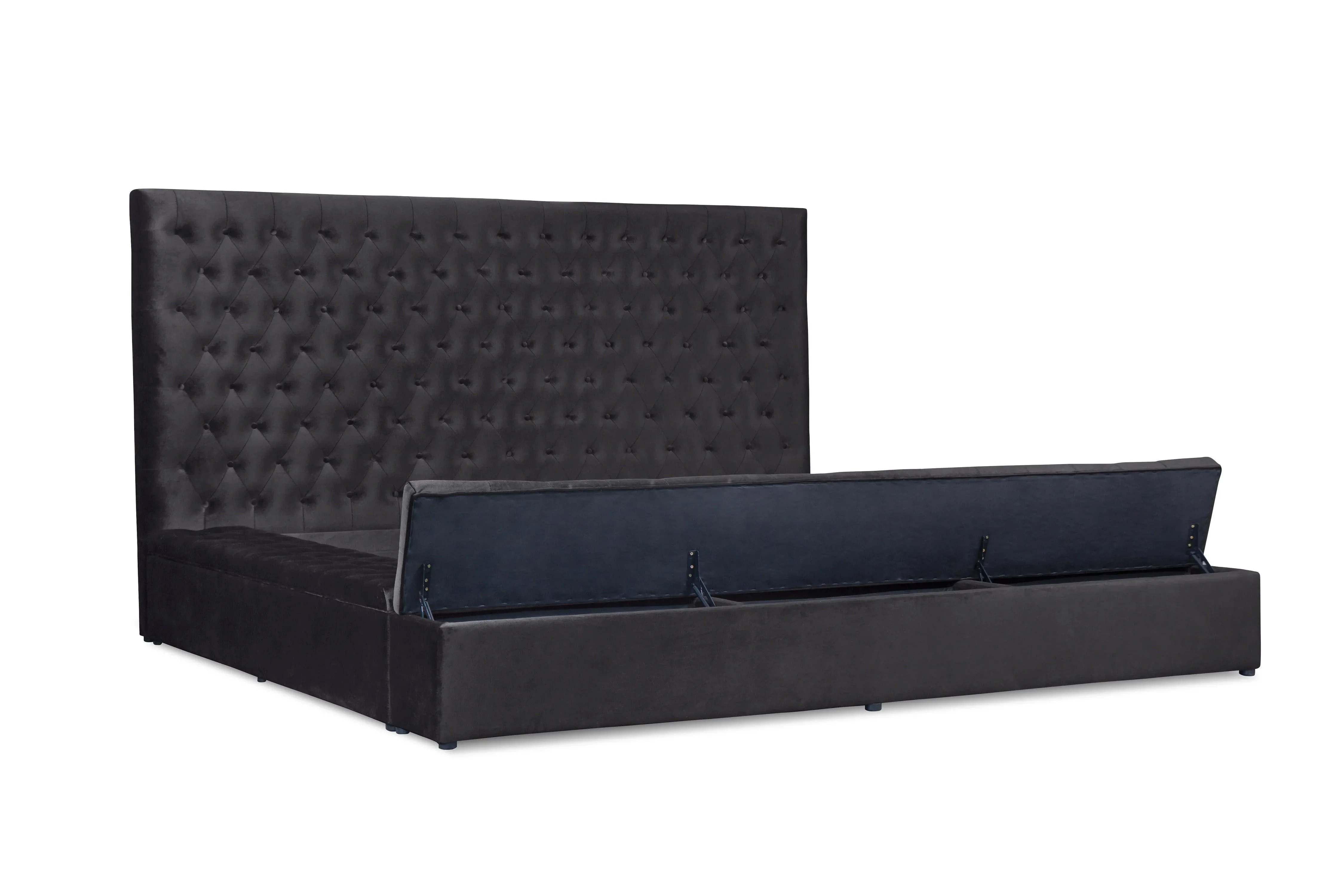 Prague Black Velvet King Upholstered Storage Platform Bed - Image 7