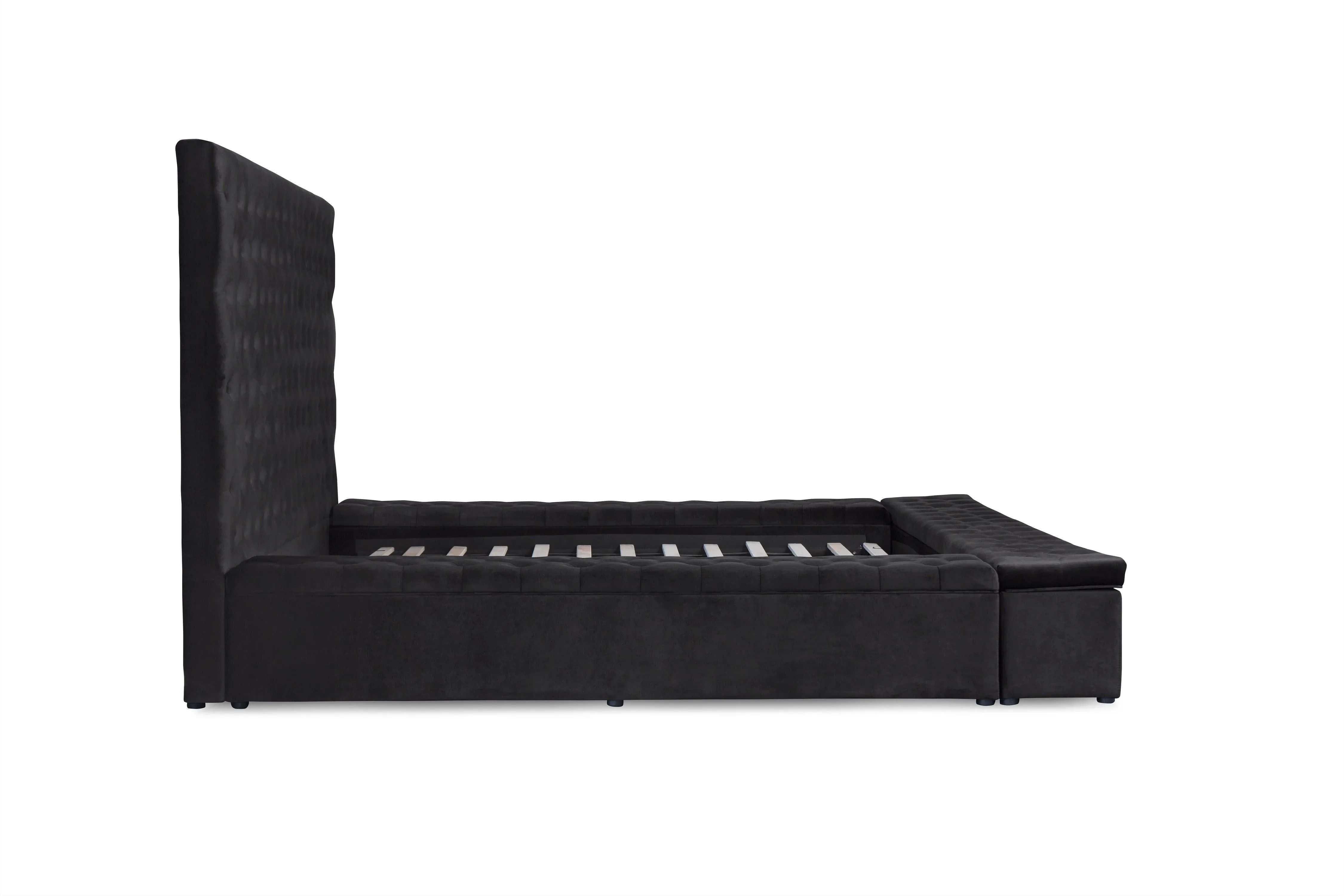 Prague Black Velvet Queen Upholstered Storage Platform Bed - Image 5