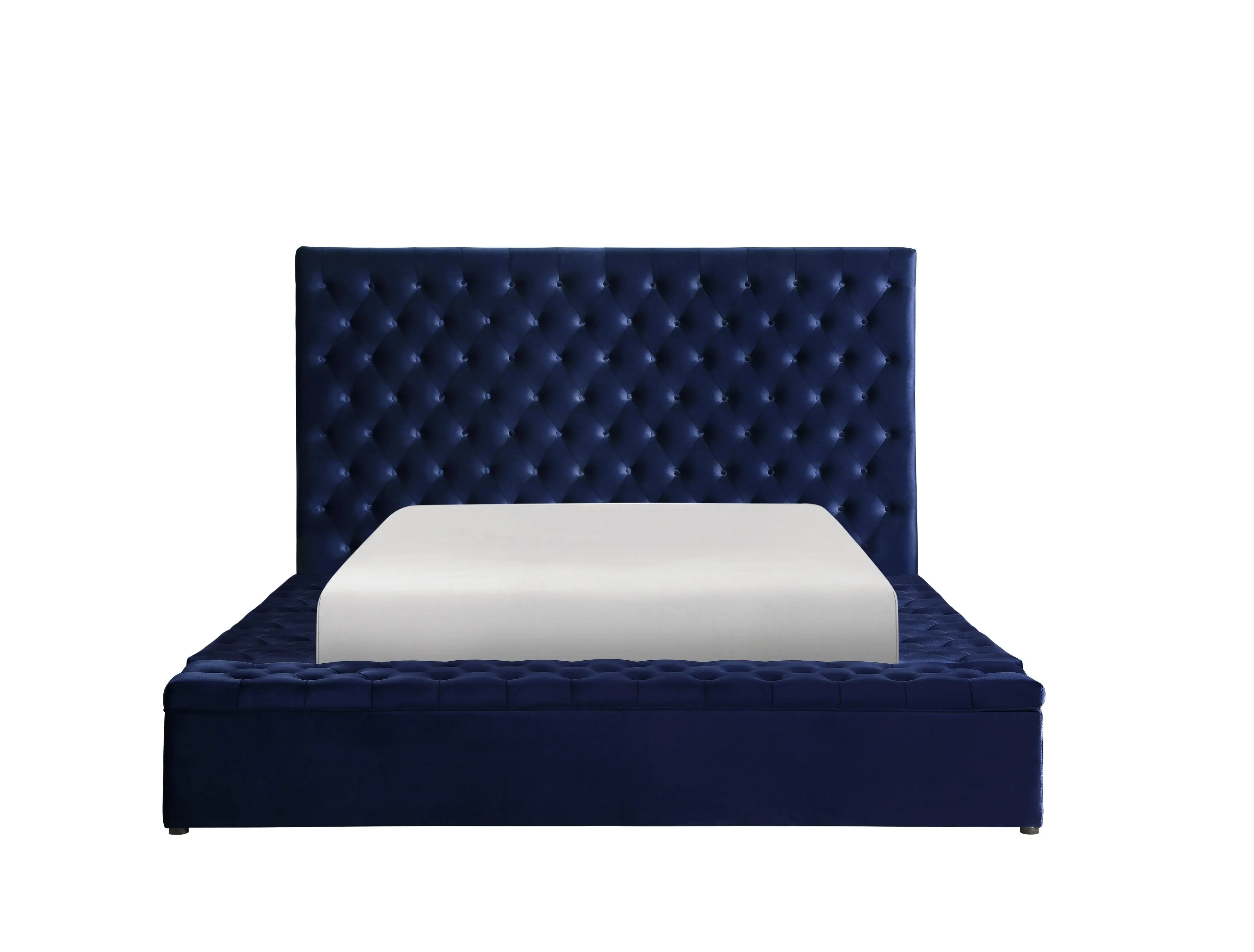 Prague Blue Velvet King Upholstered Storage Platform Bed - Image 3