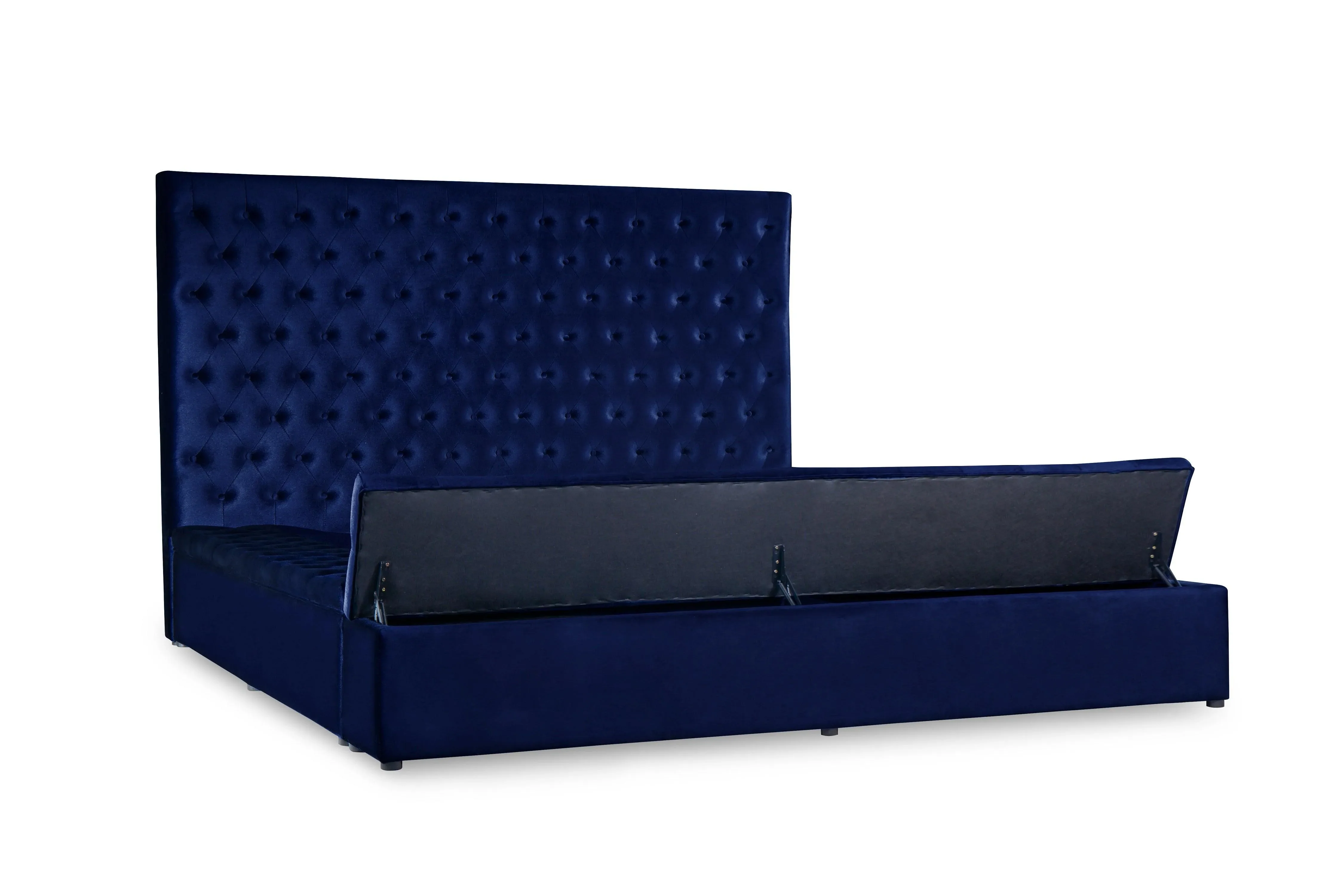 Prague Blue Velvet Queen Upholstered Storage Platform Bed - Image 6