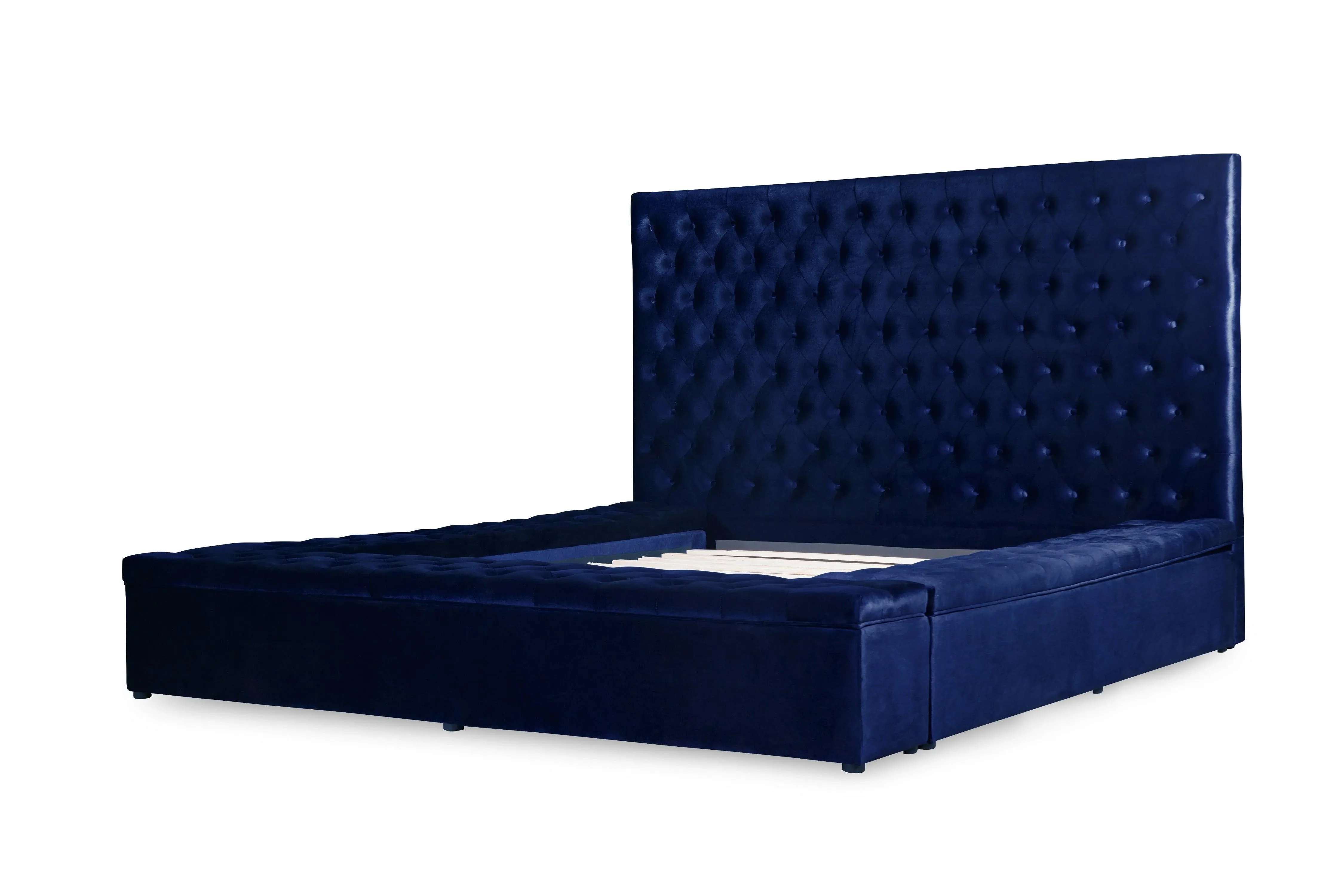 Prague Blue Velvet Queen Upholstered Storage Platform Bed - Image 8