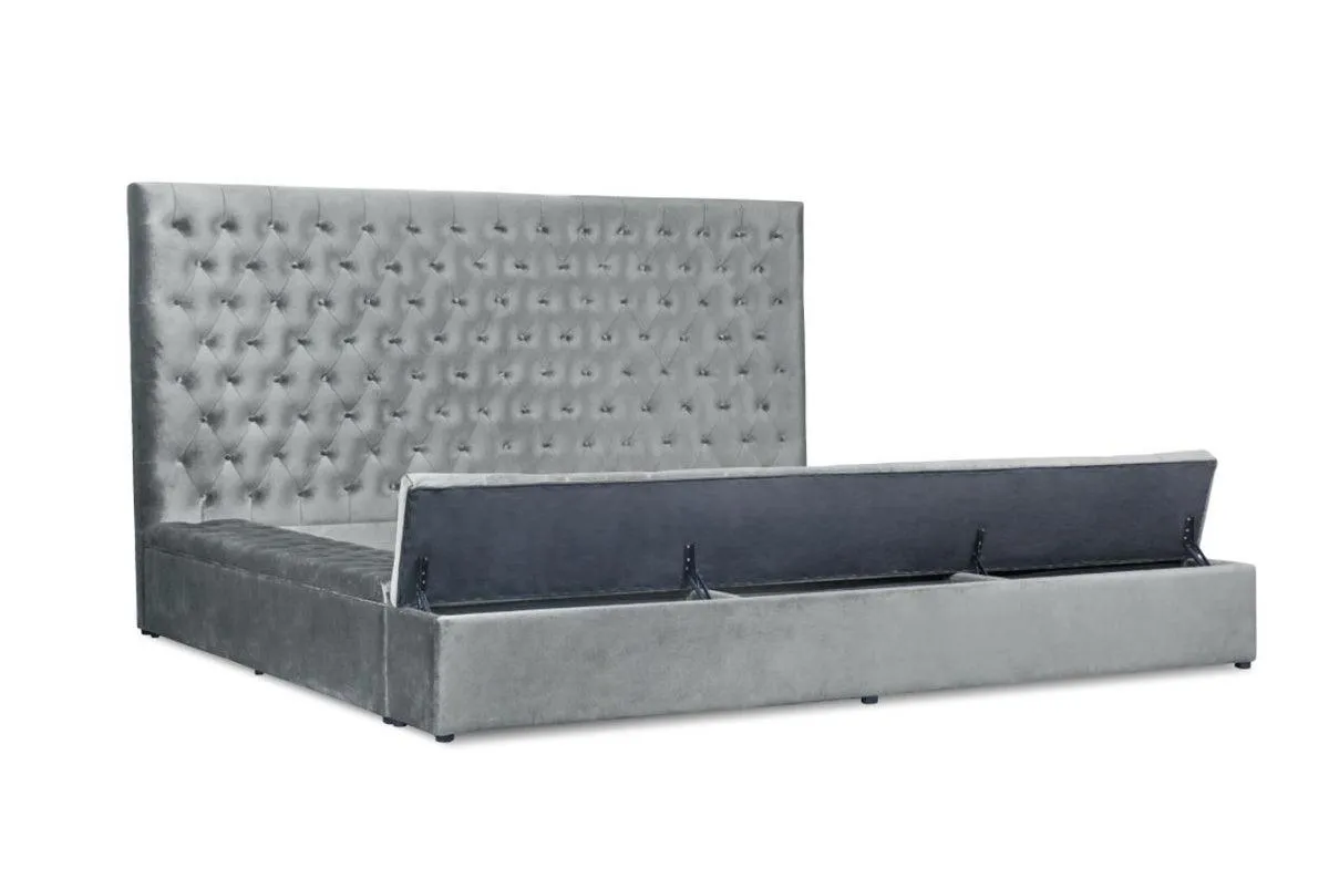 Prague Gray Velvet King Upholstered Storage Platform Bed - Image 3