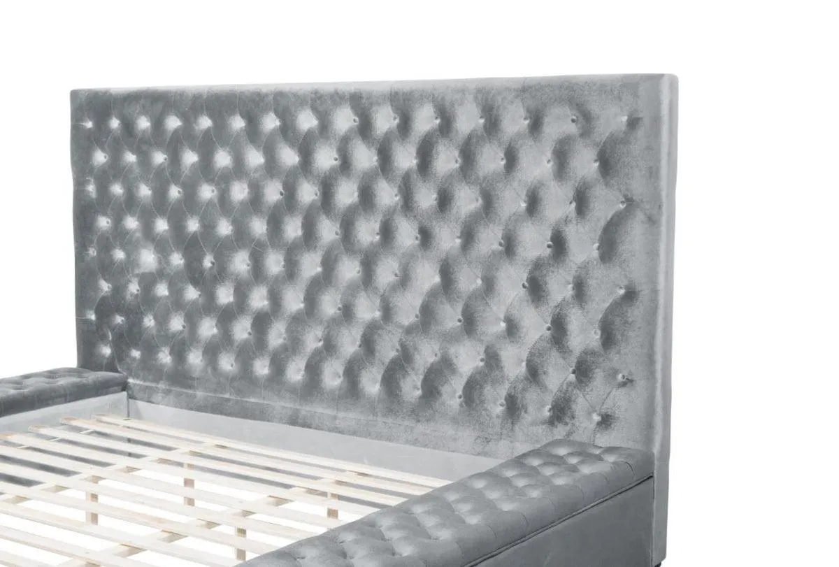 Prague Gray Velvet King Upholstered Storage Platform Bed - Image 4