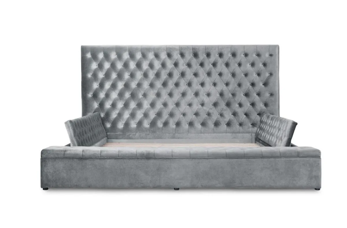 Prague Gray Velvet King Upholstered Storage Platform Bed - Image 5