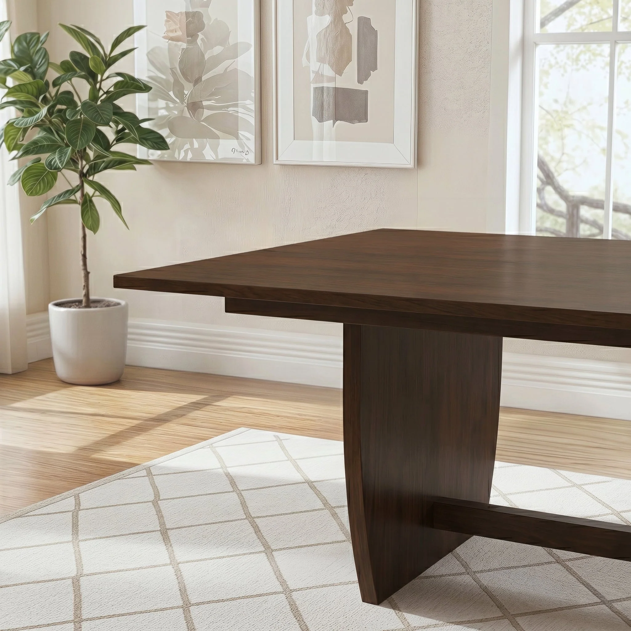 Preston Solid Wood Dining Table with Trestle Base in Warm Walnut Finish - Image 3