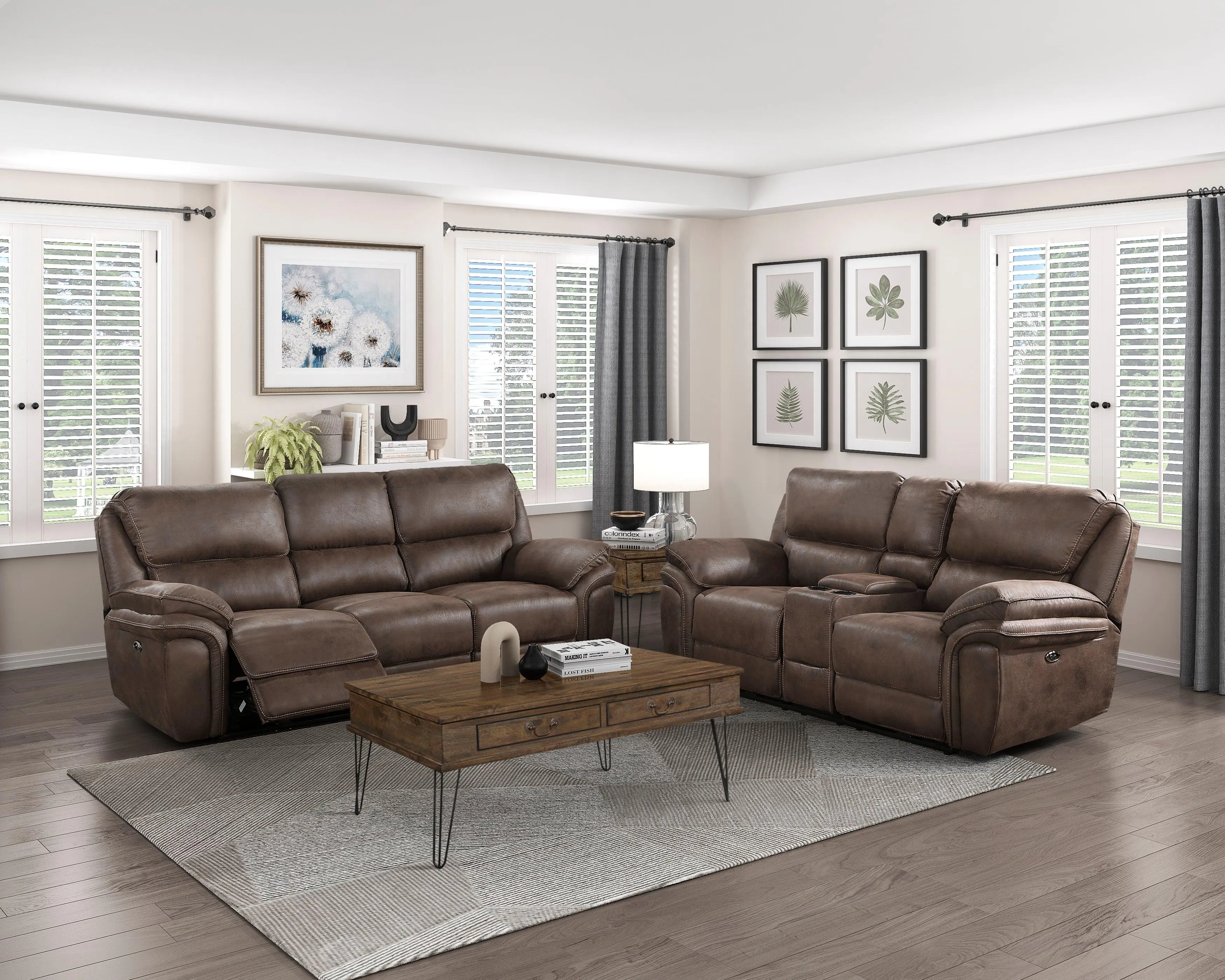 Proctor Brown Microfiber Power Double Reclining Loveseat with Center Console - Image 7