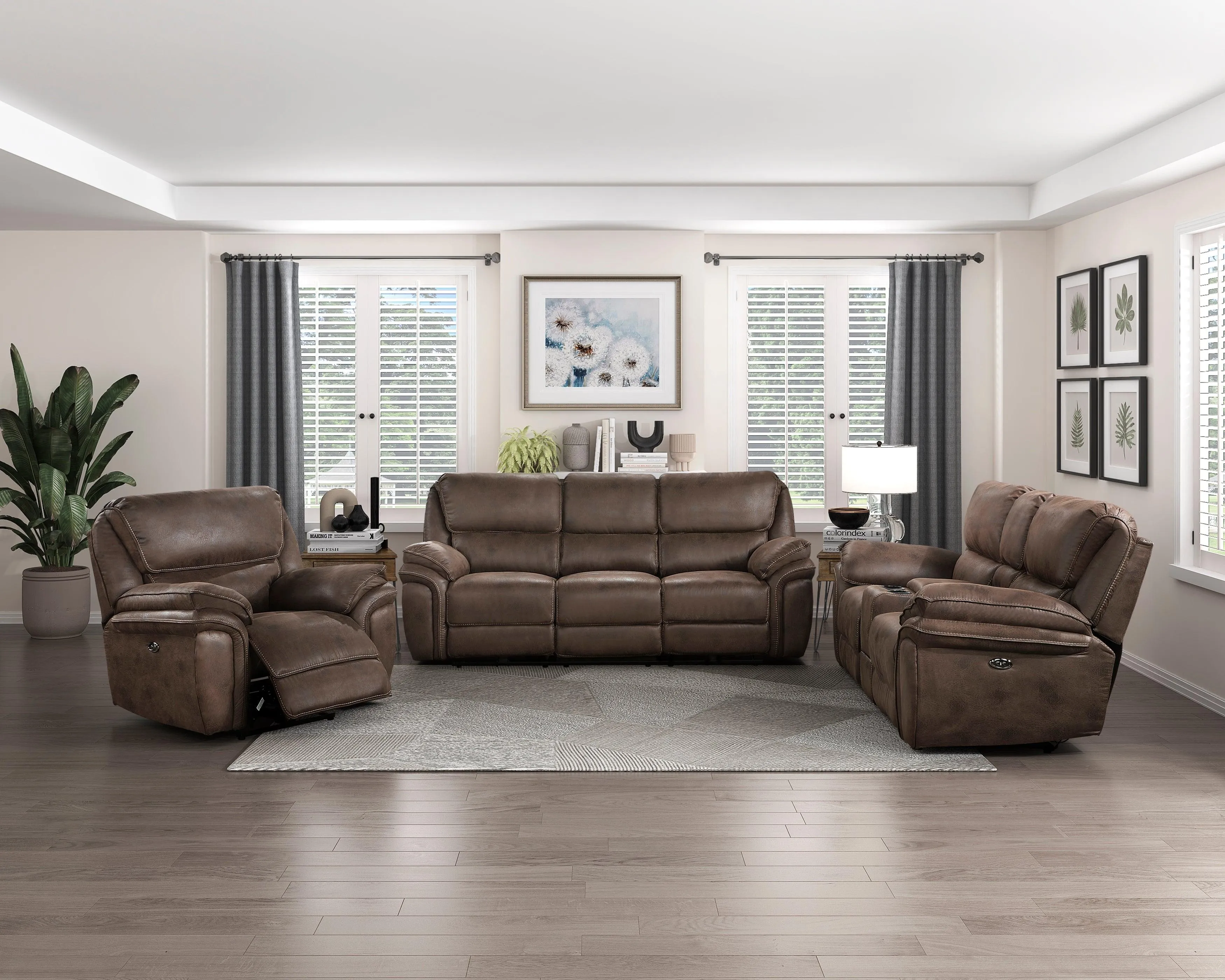 Proctor Brown Microfiber Power Double Reclining Sofa - Image 2