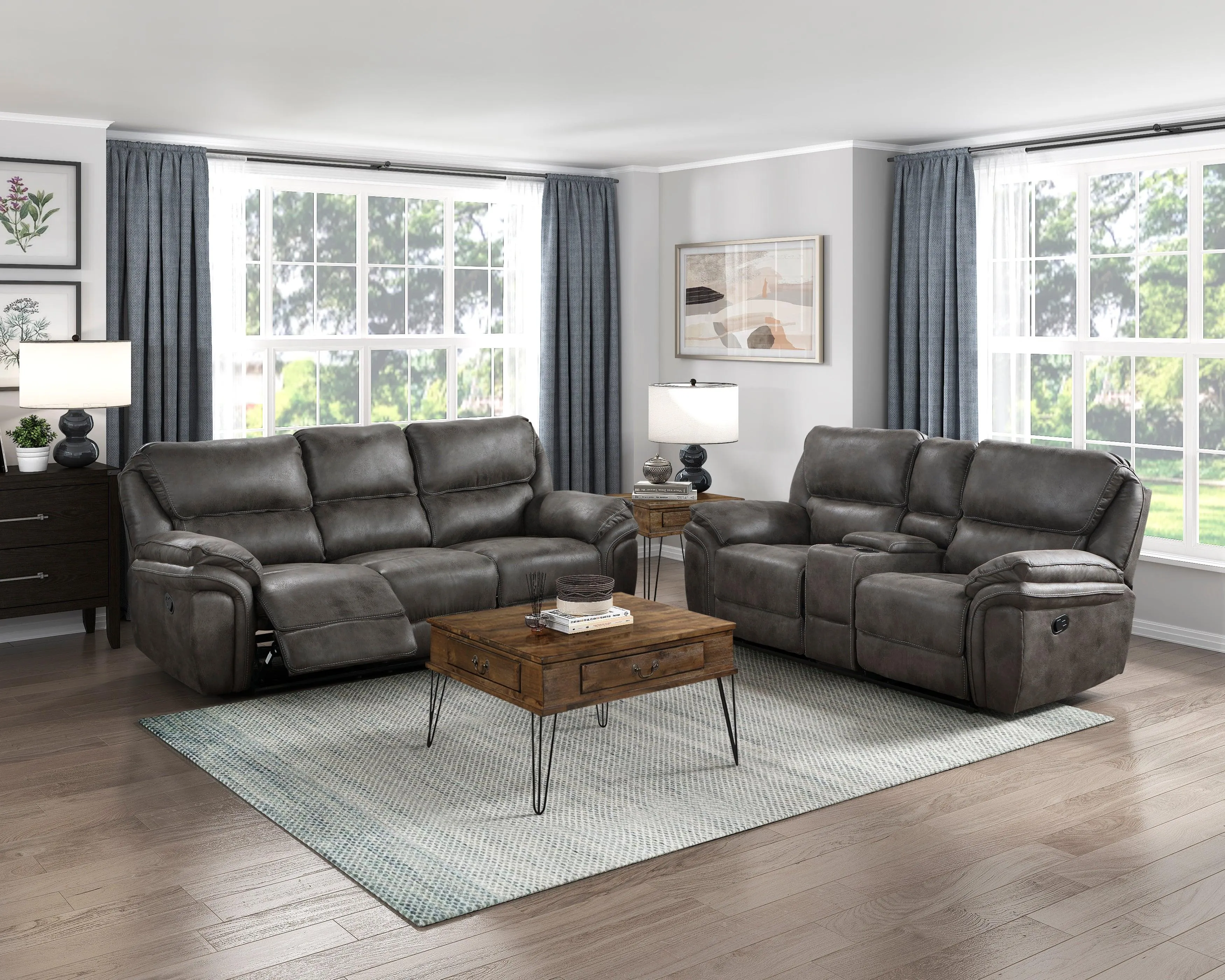 Proctor Gray Microfiber Double Reclining Loveseat with Center Console - Image 3