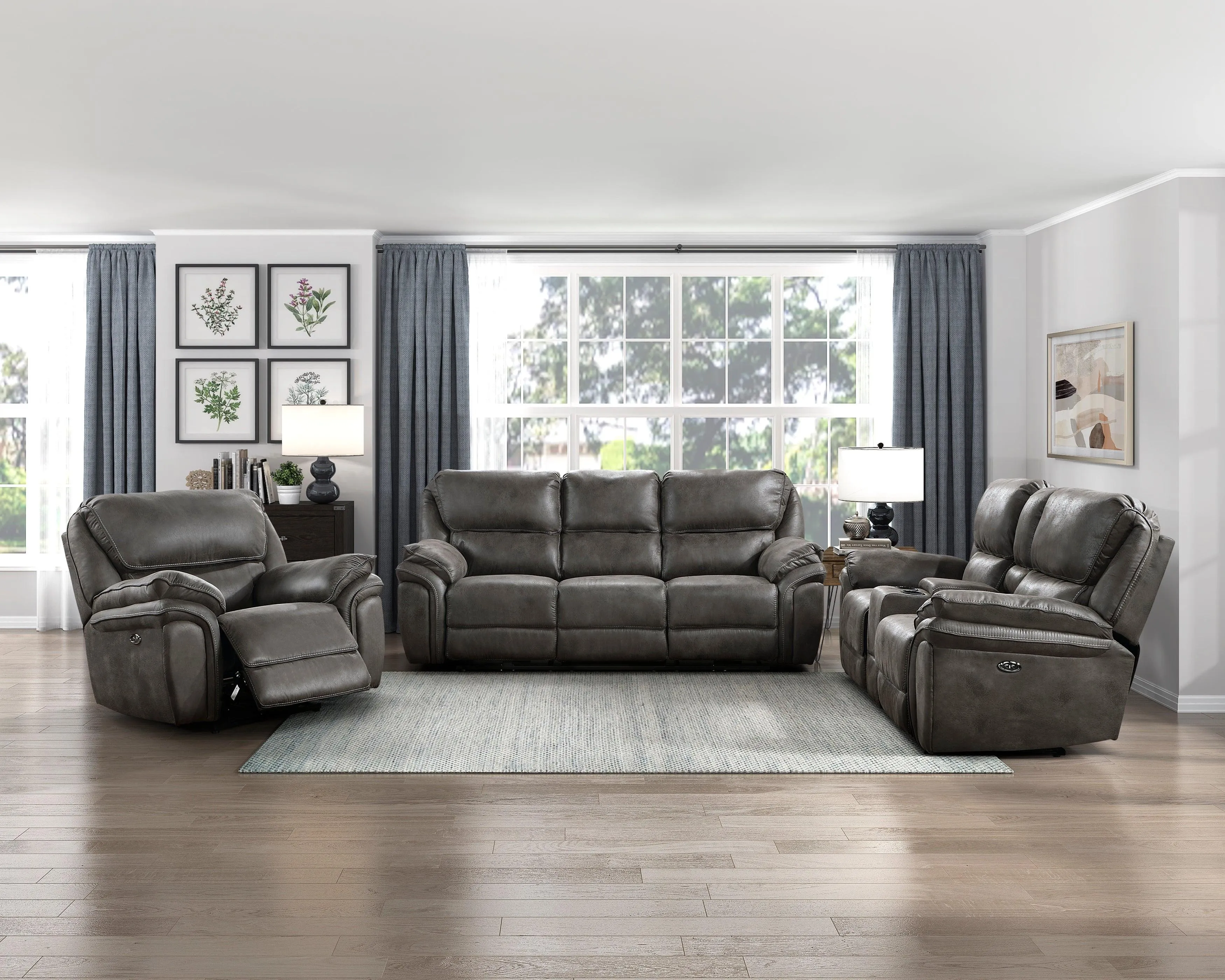 Proctor Gray Microfiber Power Double Reclining Sofa - Image 2
