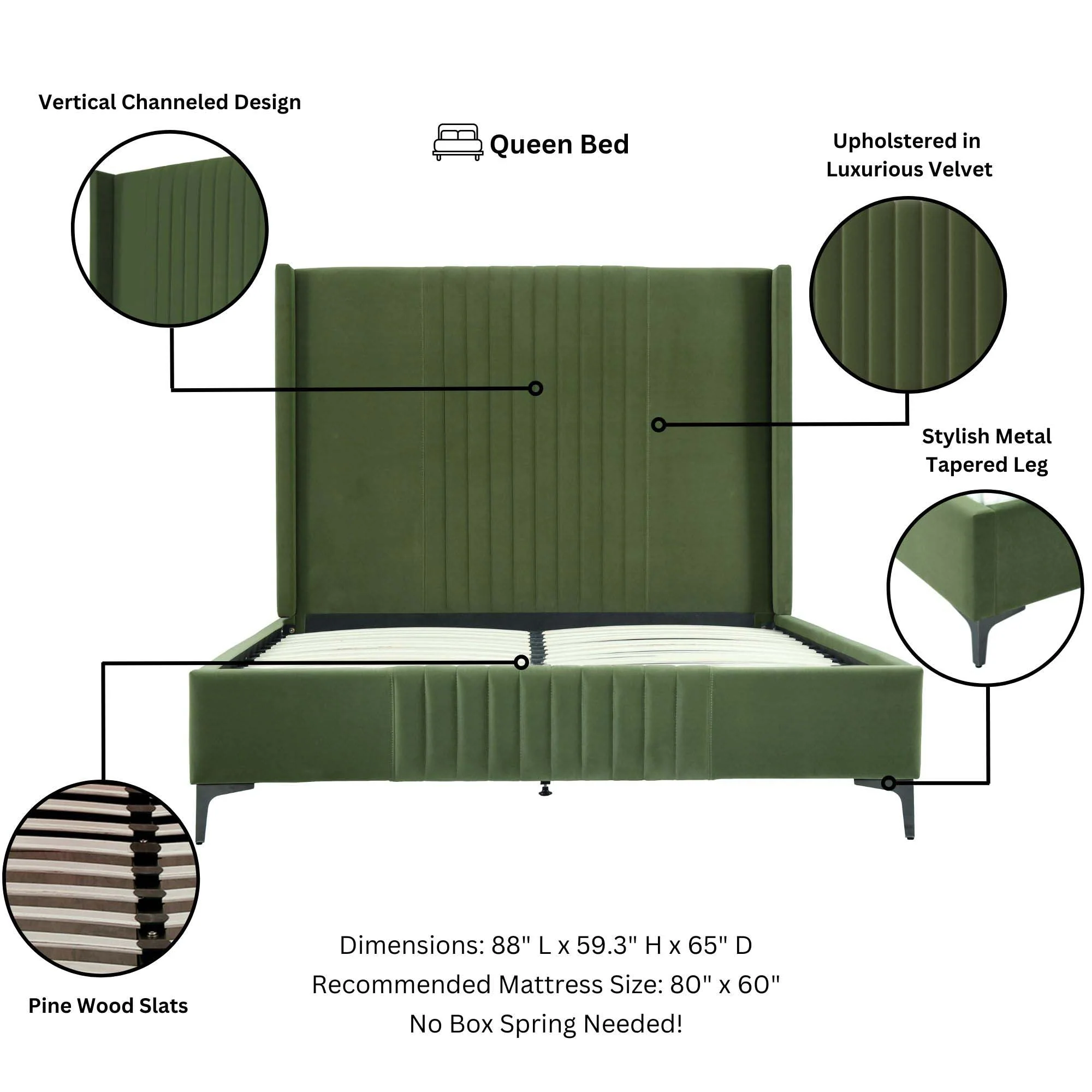 Promenade Queen-Size Bed in Moss Green - Image 4