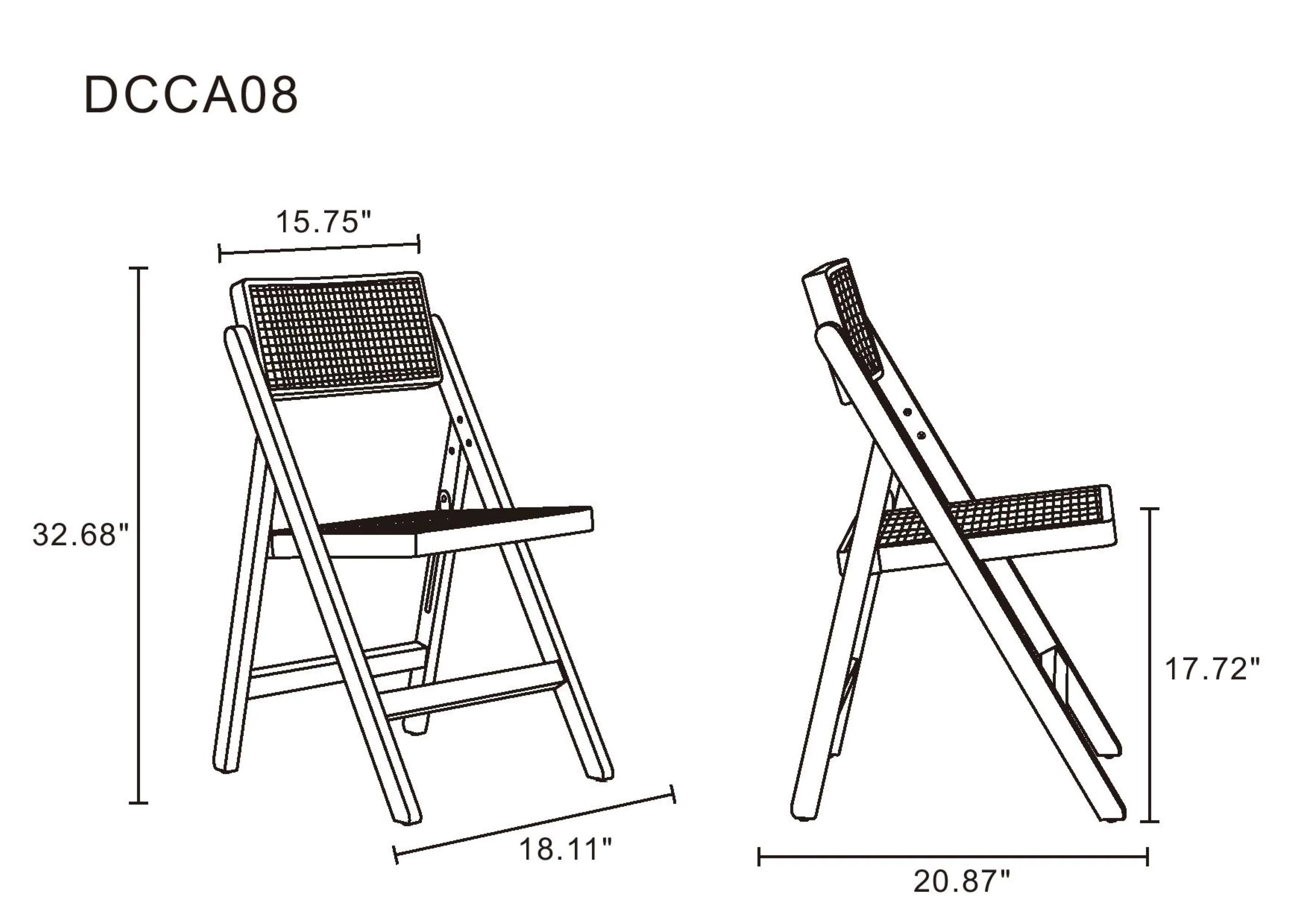 Pullman Folding Dining Chair in Black and Natural Cane (set of 2) - Image 3