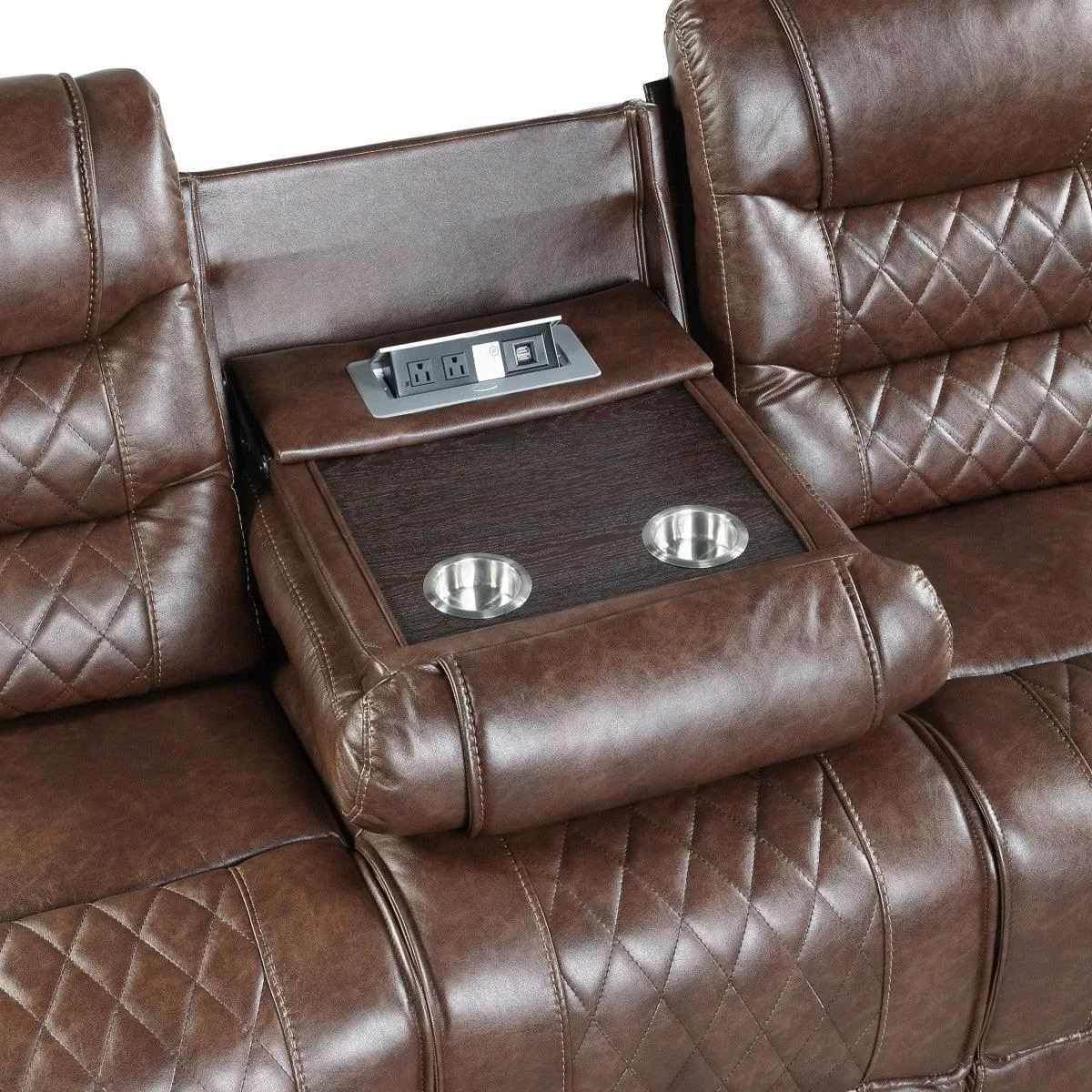 Putnam Brown Reclining Sofa With Drop Down Table - Image 4