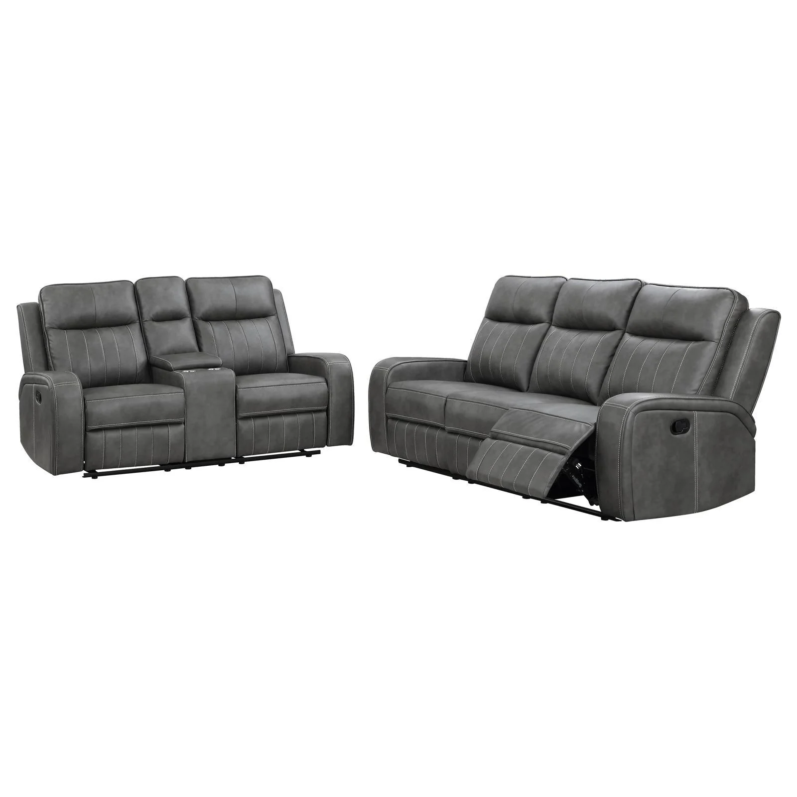 Raelynn Grey 2-Piece Upholstered Motion Reclining Sofa Set - Image 17