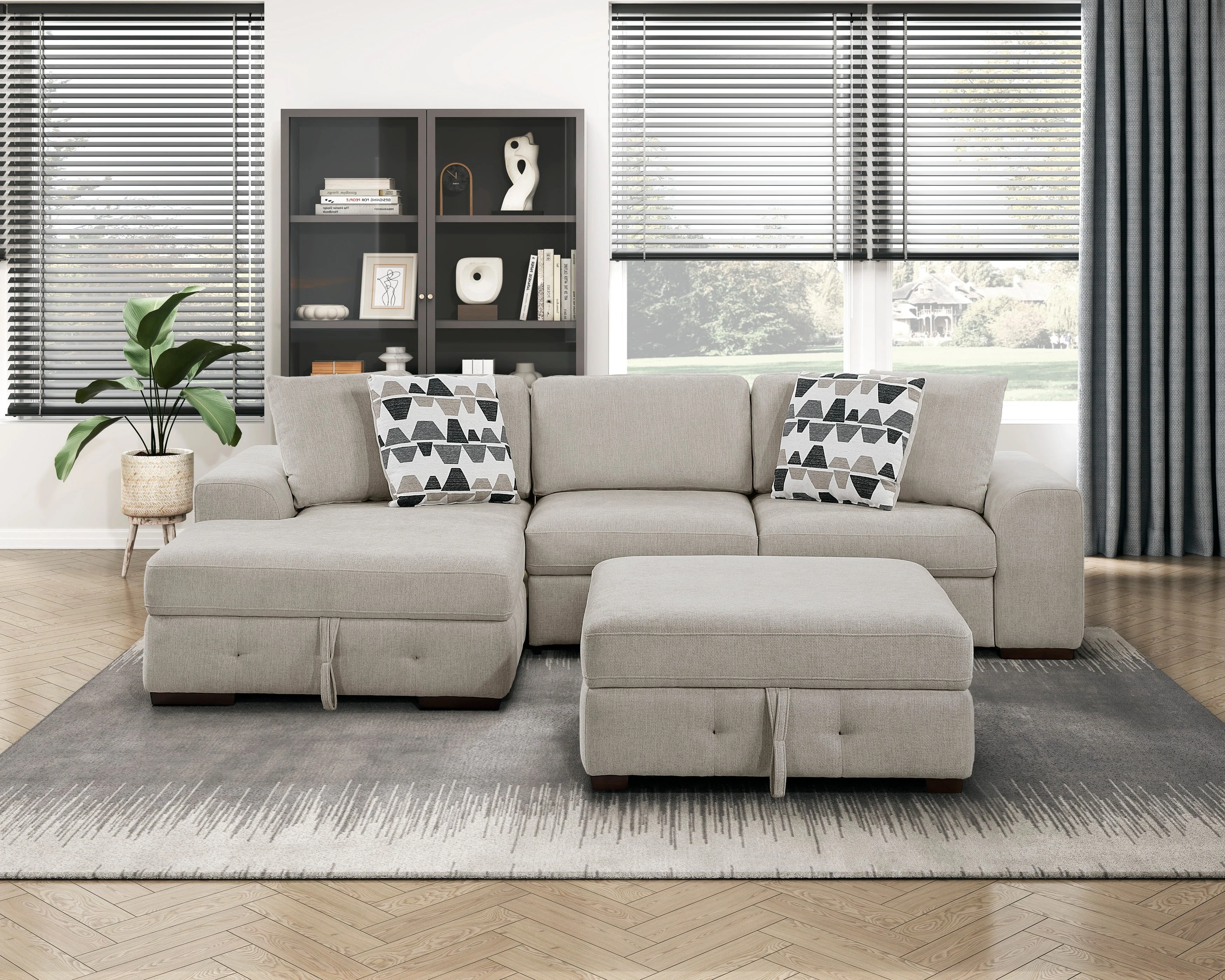 Raife Taupe 3-Piece Sectional with Left Chaise and Ottoman
