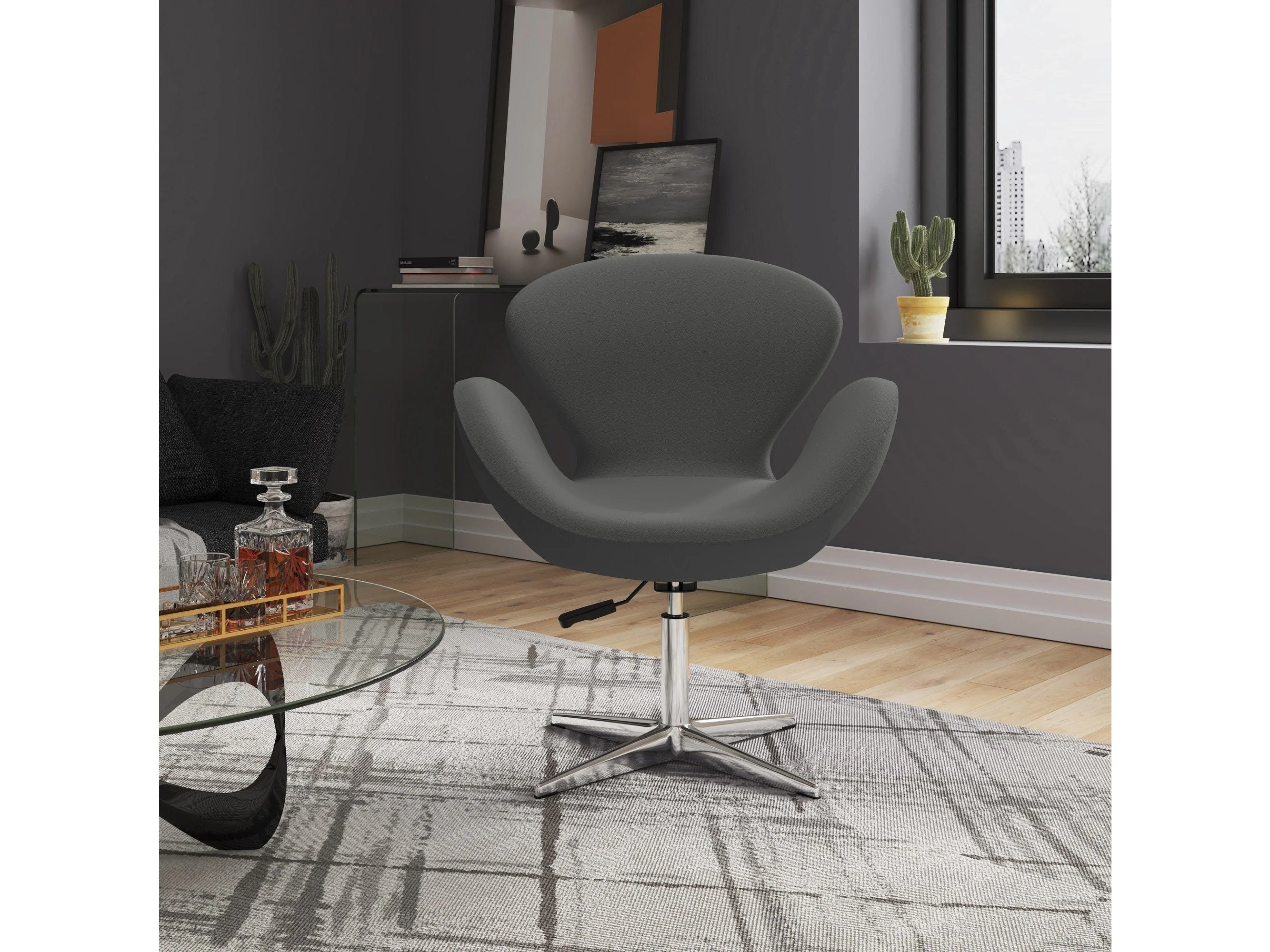 Raspberry Adjustable Swivel Chair in Grey and Polished Chrome (set of 2)