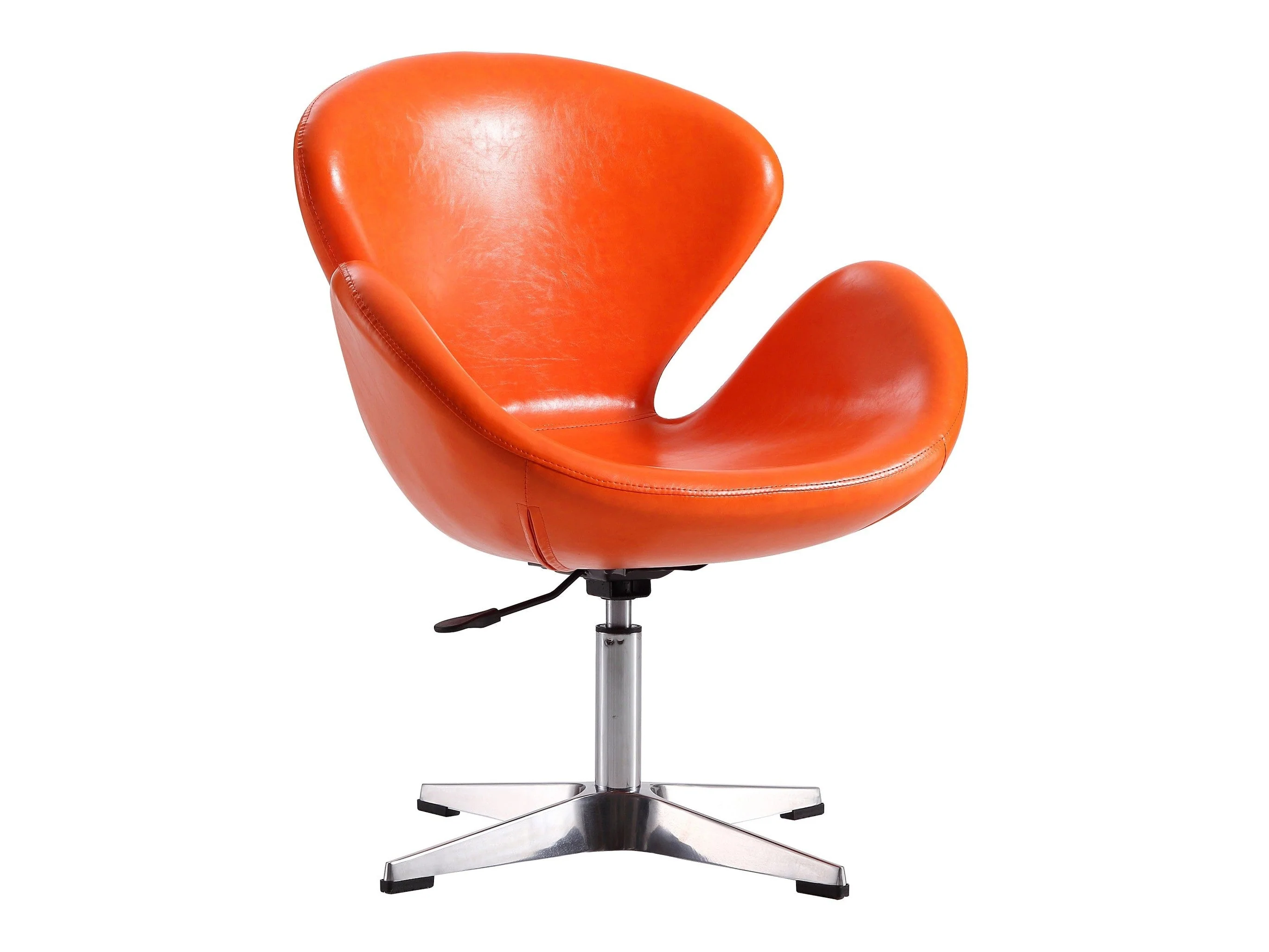Raspberry Faux Leather Adjustable Swivel Chair in Tangerine and Polished Chrome